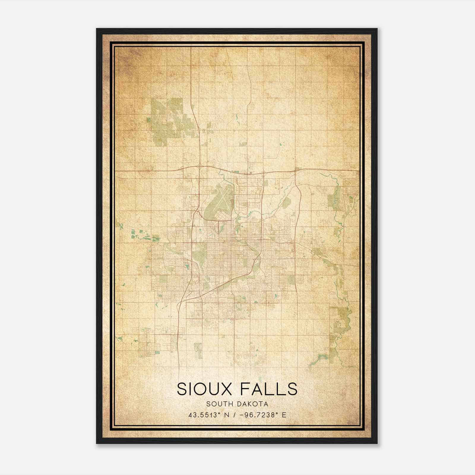 Vintage Sioux Falls South Dakota Map Poster, Modern Home Decor Wall Art Print