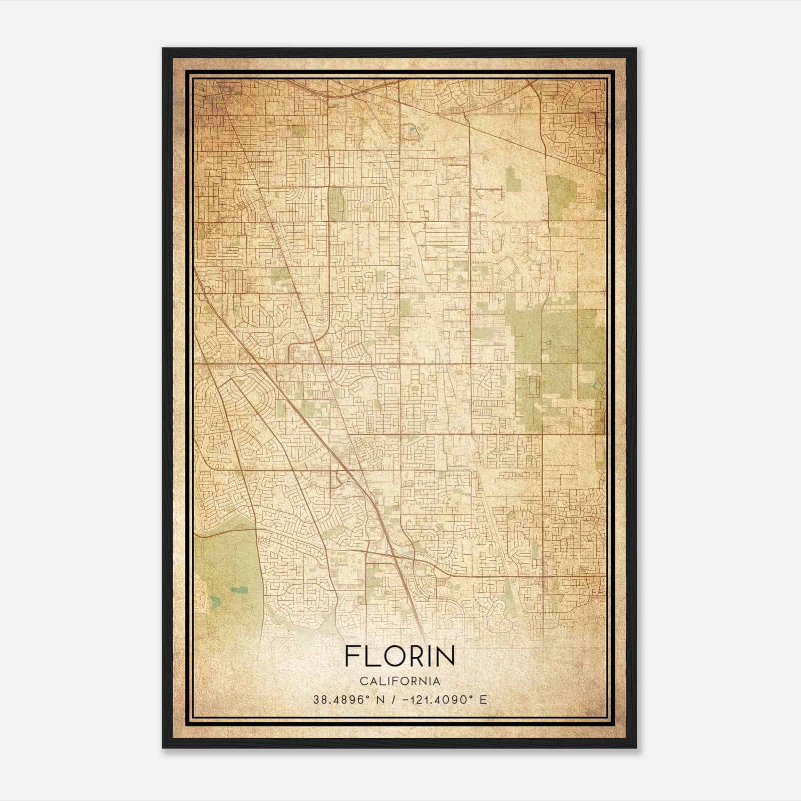 Vintage Florin California Map Poster, Modern Home Decor Wall Art Print