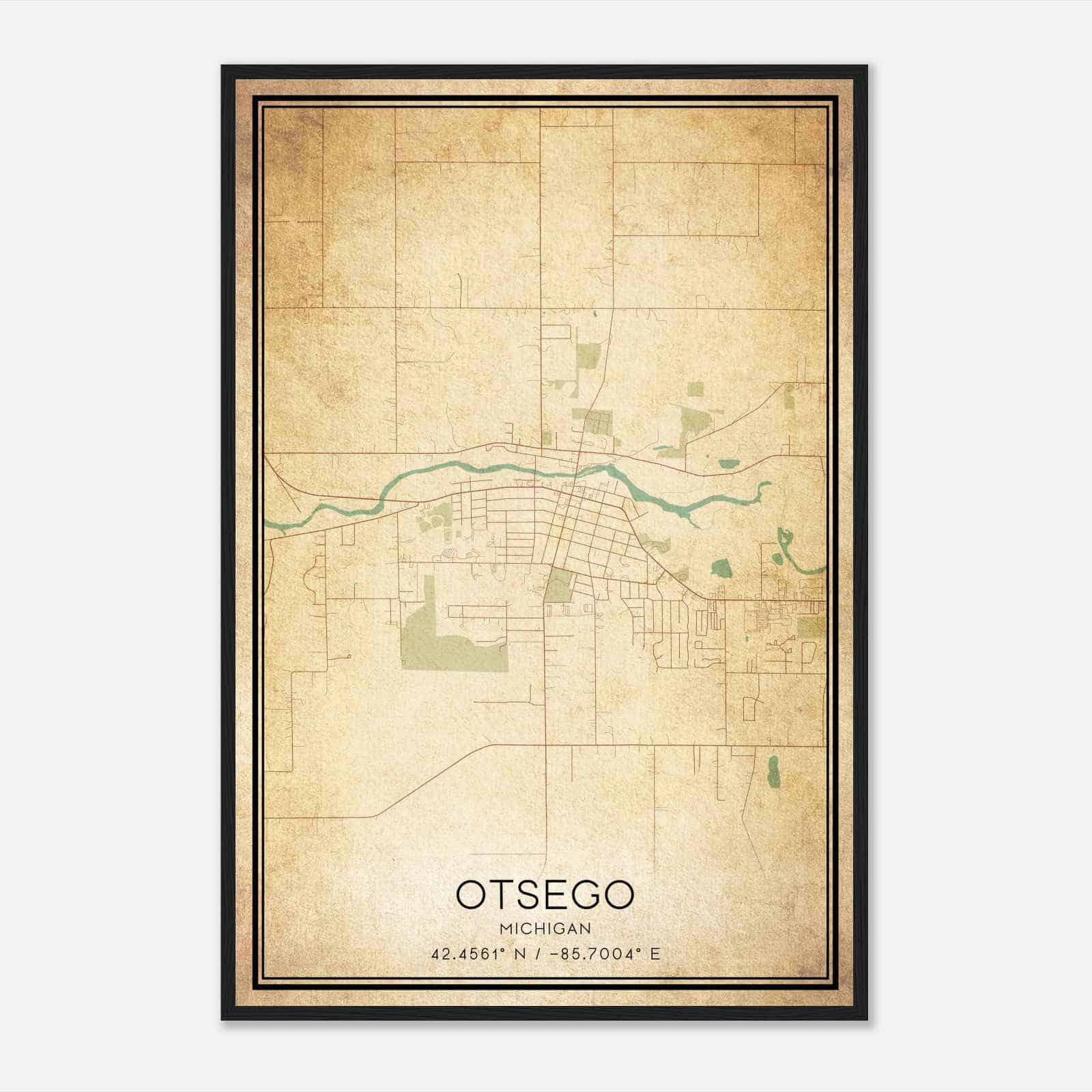 Vintage Otsego Michigan Map Poster, Modern Home Decor Wall Art Print