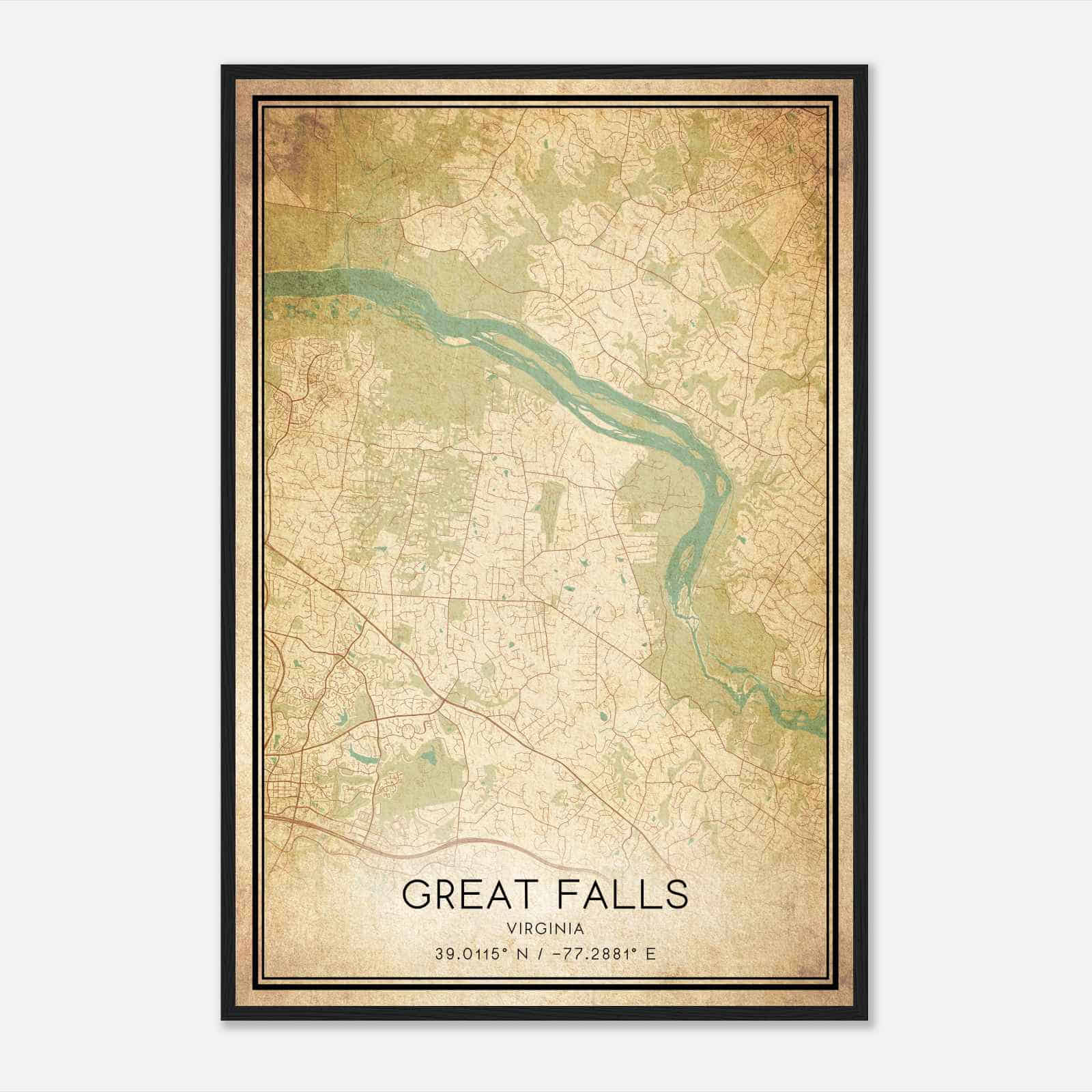 Vintage Great Falls Virginia Map Poster, Modern Home Decor Wall Art Print