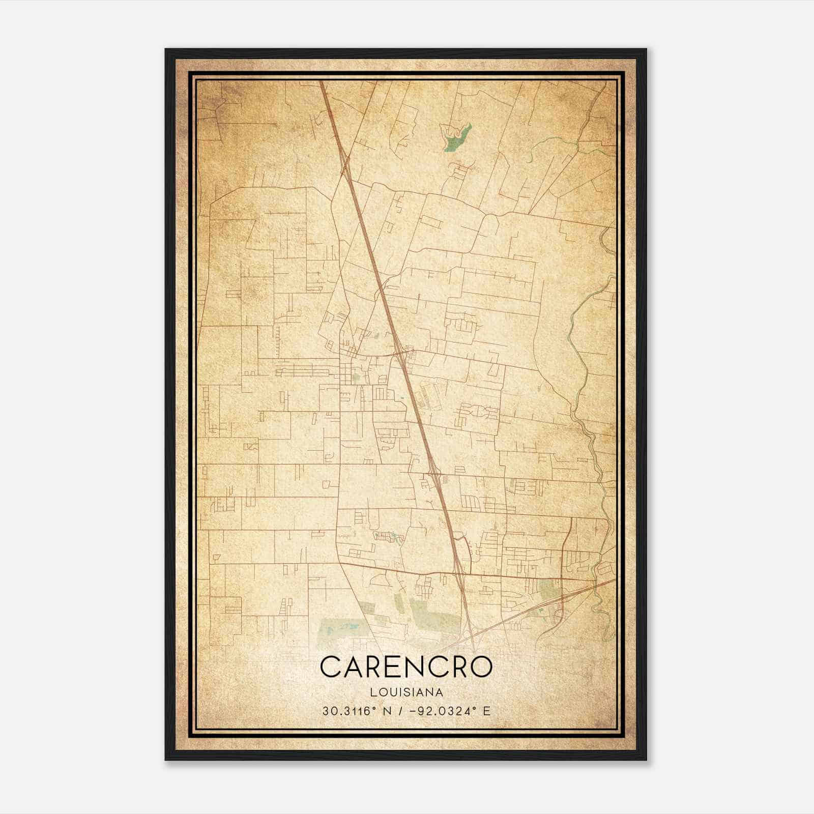Vintage Carencro Louisiana Map Poster, Modern Home Decor Wall Art Print