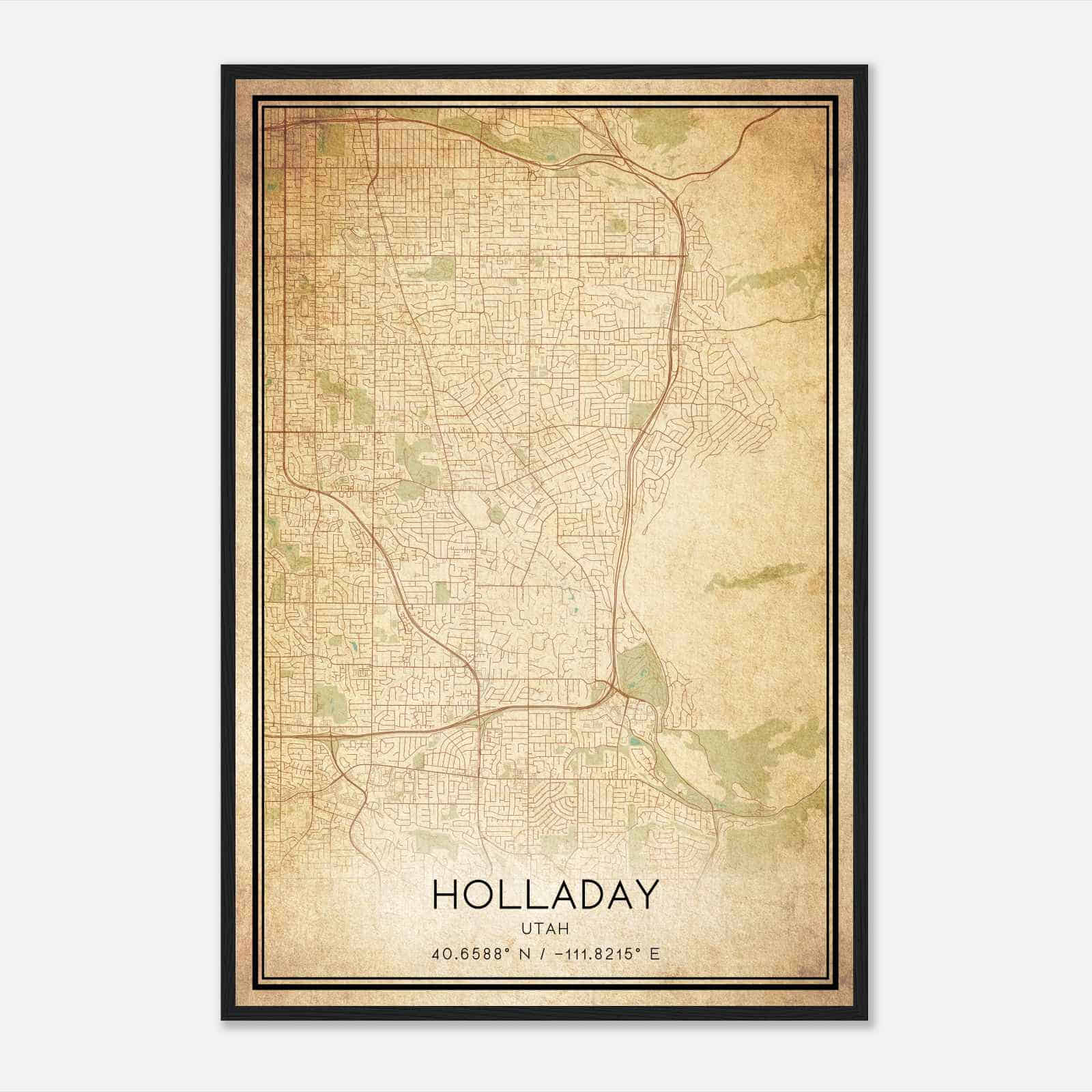Vintage Holladay Utah Map Poster, Modern Home Decor Wall Art Print