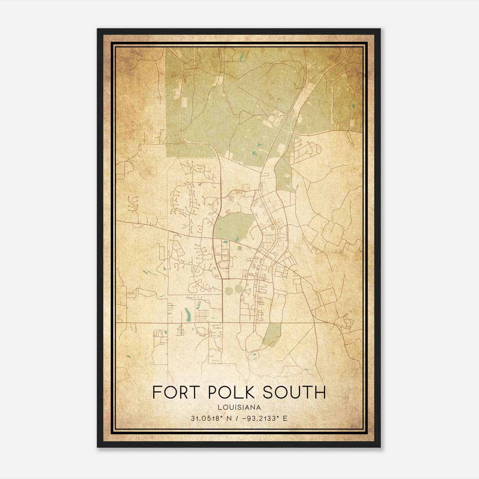Vintage Fort Polk South Louisiana Map Poster, Modern Home Decor Wall Art Print