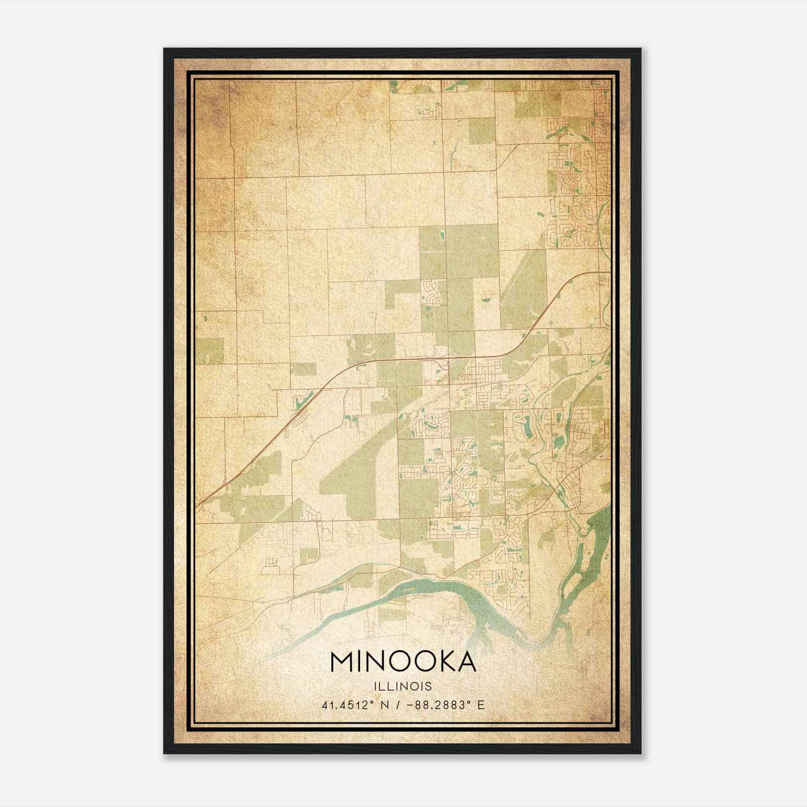 Vintage Minooka Illinois Map Poster, Modern Home Decor Wall Art Print