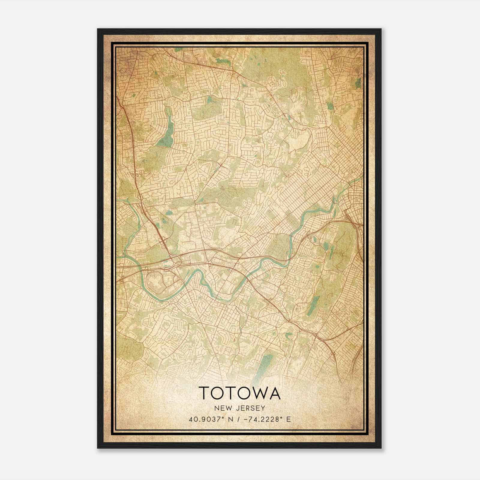 Vintage Totowa New Jersey Map Poster, Modern Home Decor Wall Art Print