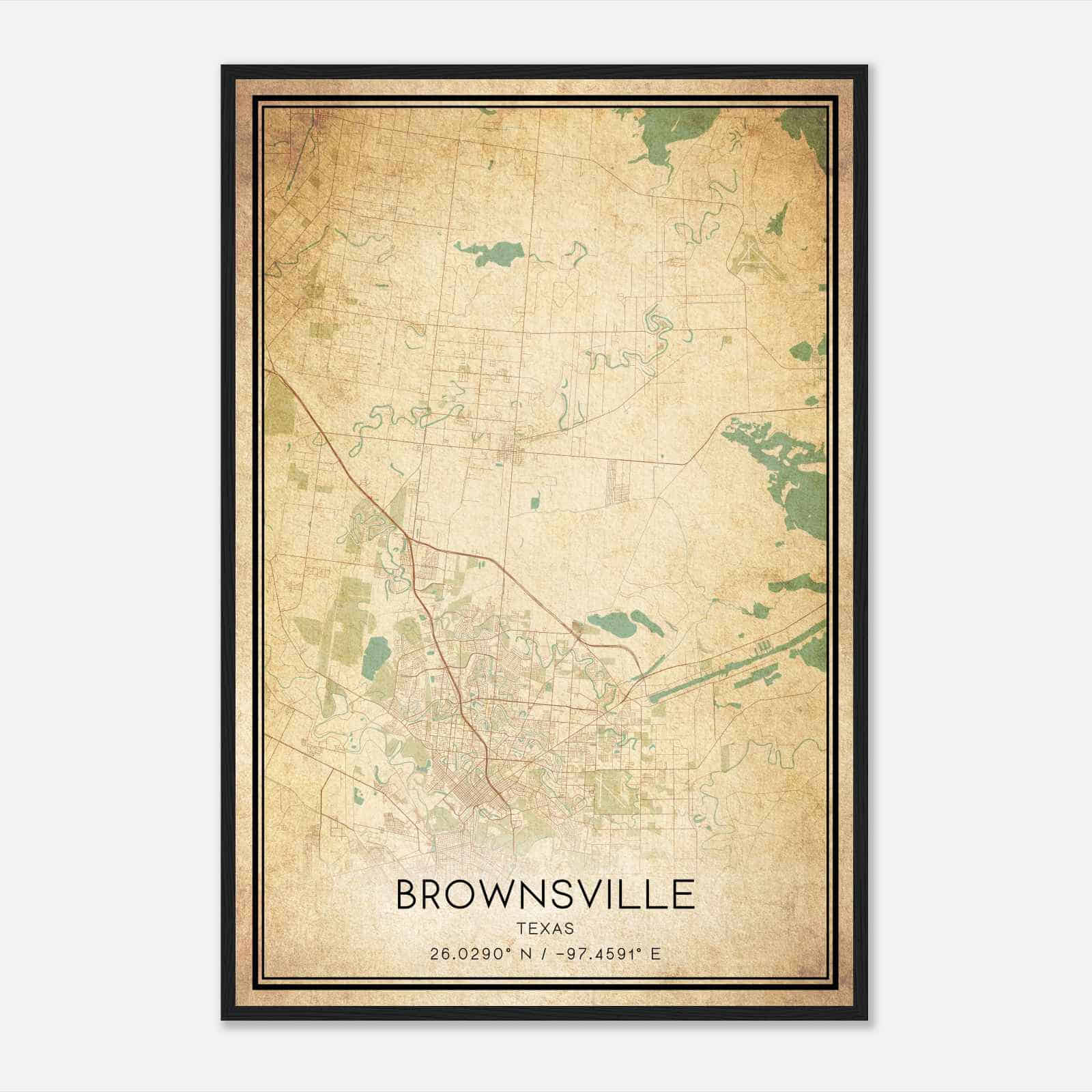 Vintage Brownsville Texas Map Poster, Modern Home Decor Wall Art Print Vintage Brownsville Texas Map Poster, Modern Home Decor Wall Art Print