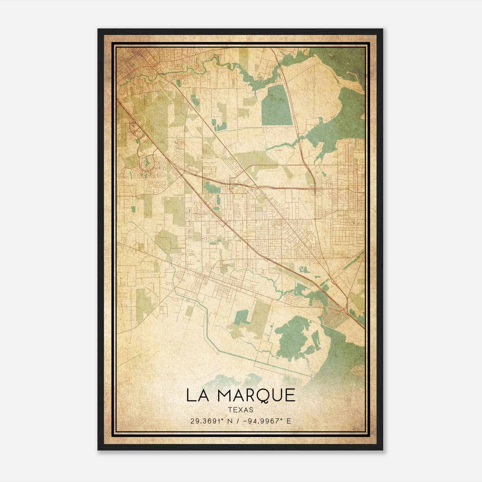 Vintage La Marque Texas Map Poster, Modern Home Decor Wall Art Print