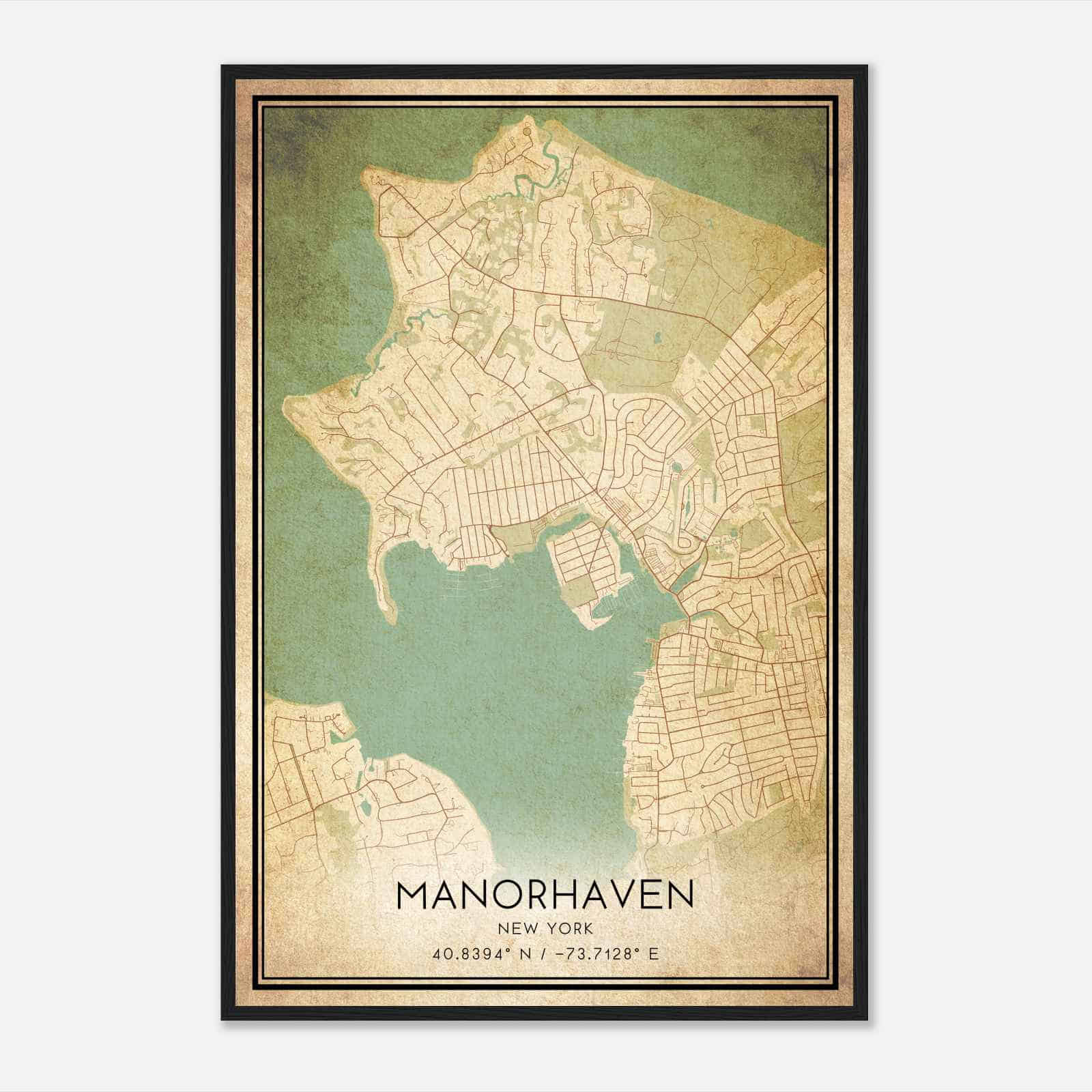 Vintage Manorhaven New York Map Poster, Modern Home Decor Wall Art Print