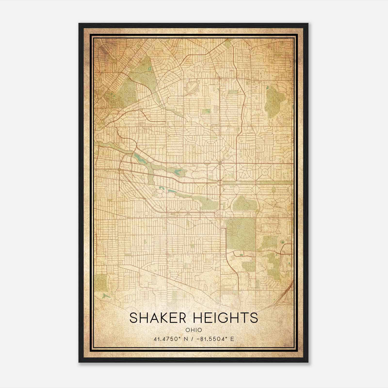 Vintage Shaker Heights Ohio Map Poster, Modern Home Decor Wall Art Print