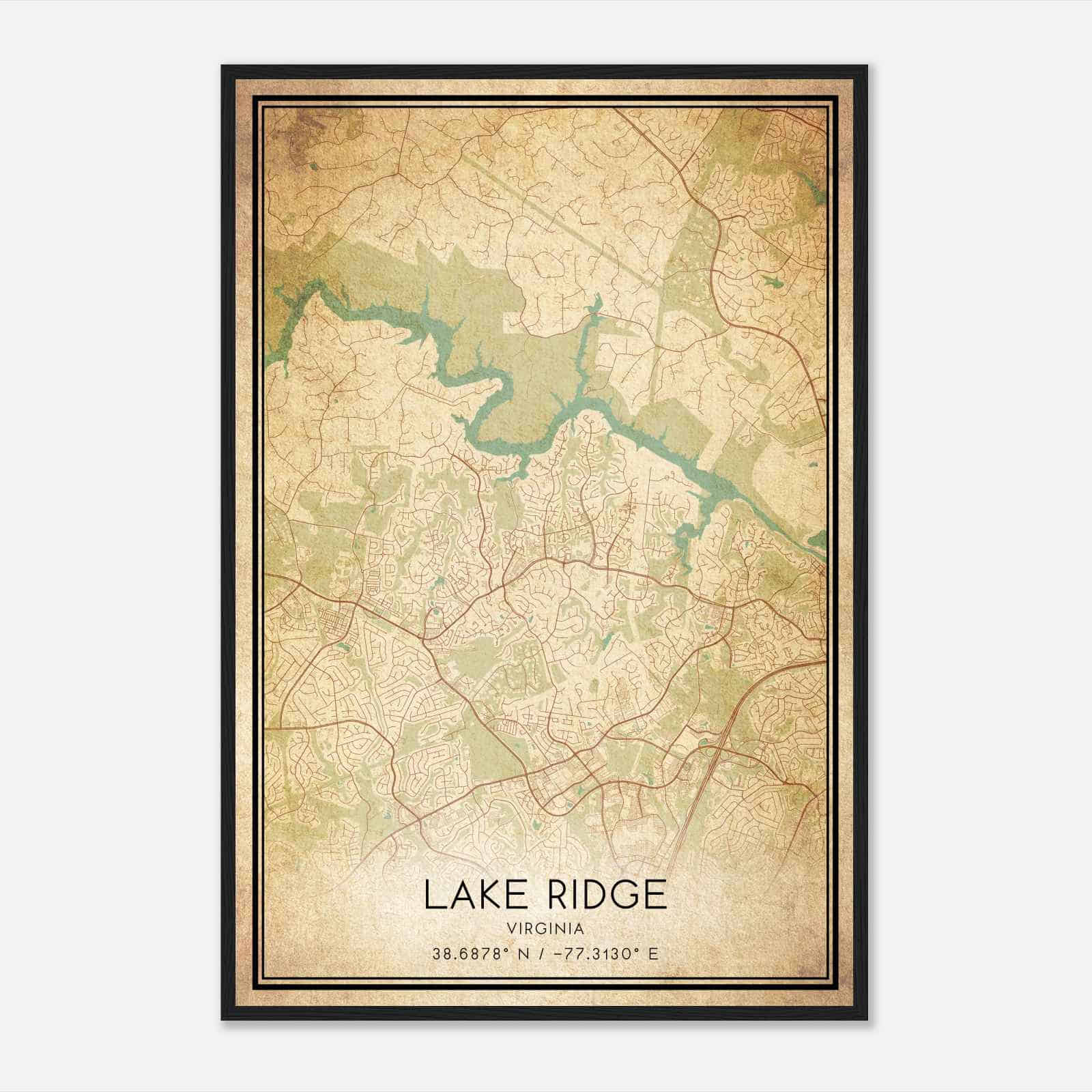 Vintage Lake Ridge Virginia Map Poster, Modern Home Decor Wall Art Print