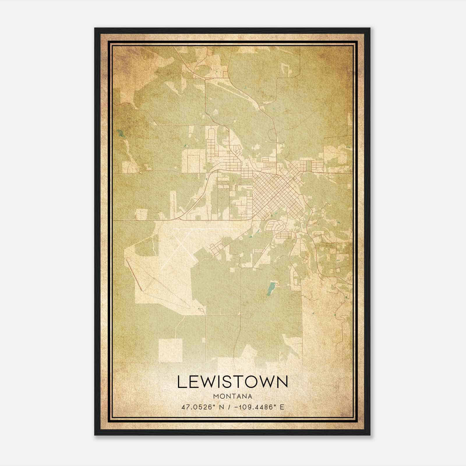 Vintage Lewistown Montana Map Poster, Modern Home Decor Wall Art Print