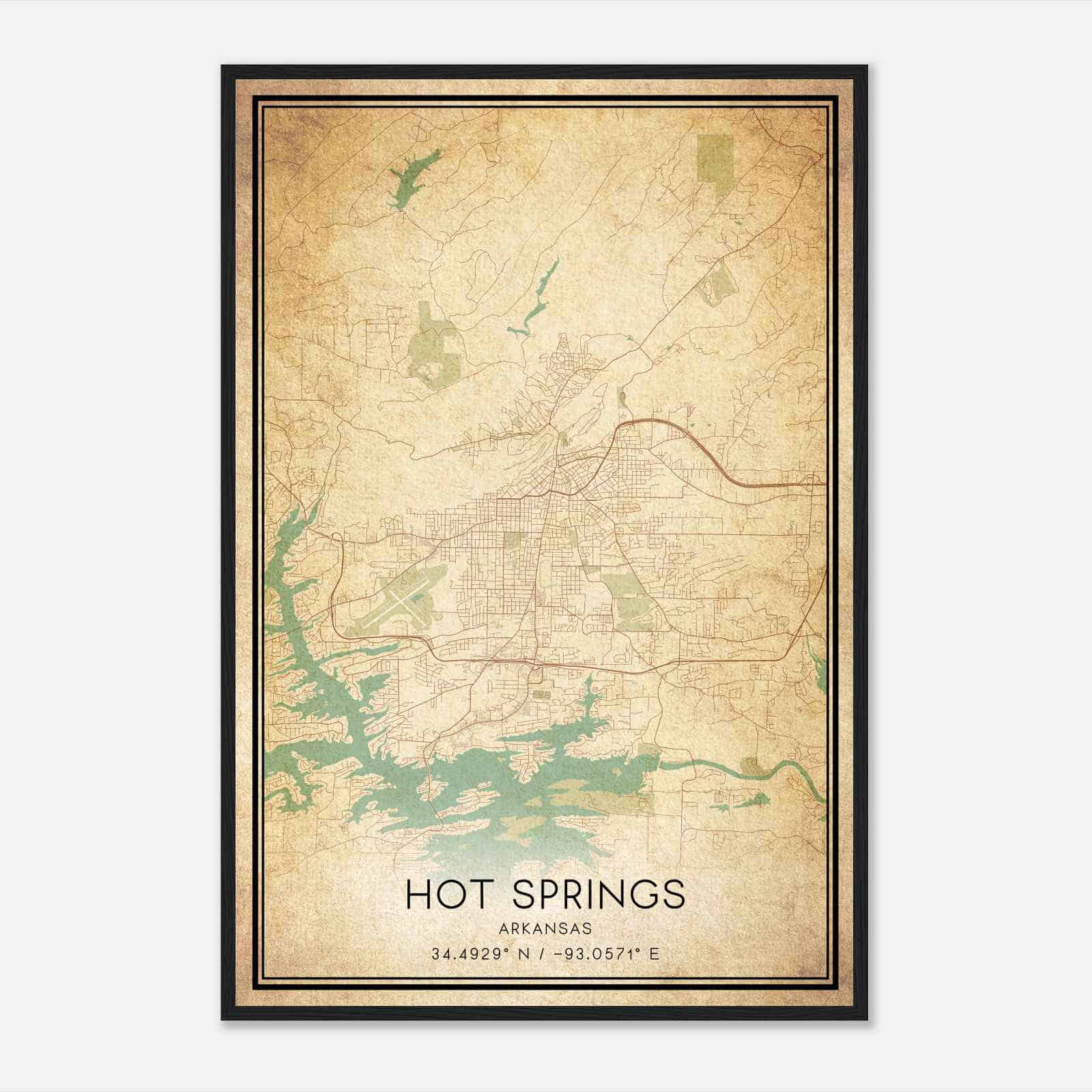 Vintage Hot Springs Arkansas Map Poster, Modern Home Decor Wall Art Print