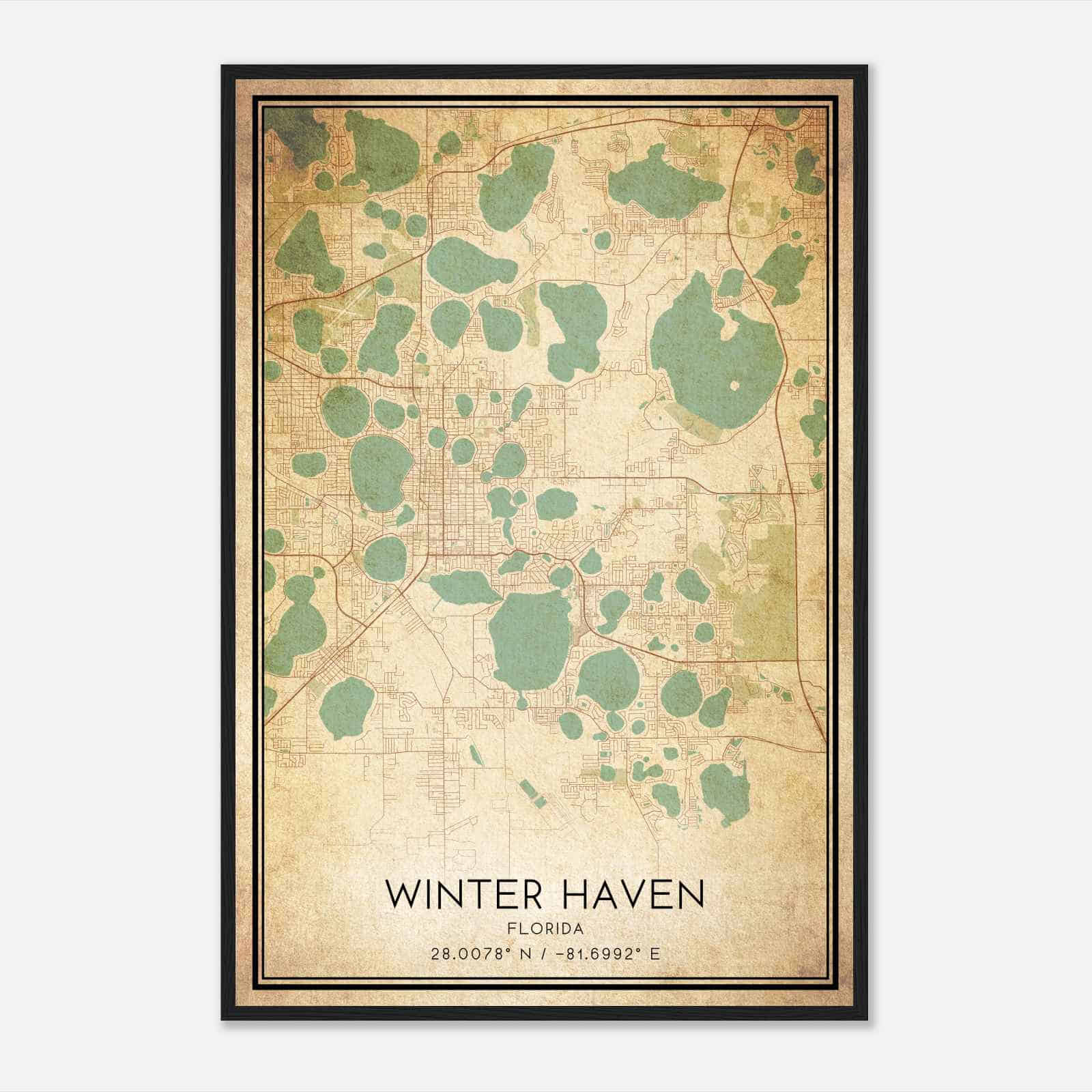 Vintage Winter Haven Florida Map Poster, Modern Home Decor Wall Art Print