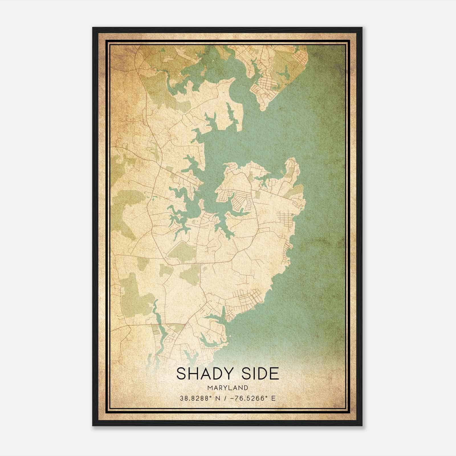 Vintage Shady Side Maryland Map Poster, Modern Home Decor Wall Art Print