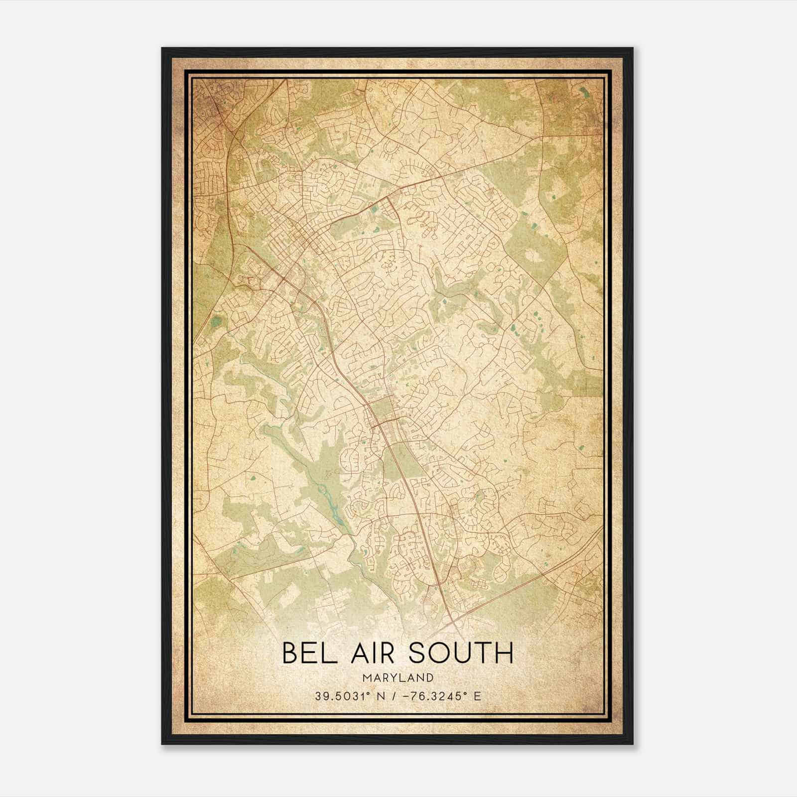 Vintage Bel Air South Maryland Map Poster, Modern Home Decor Wall Art Print