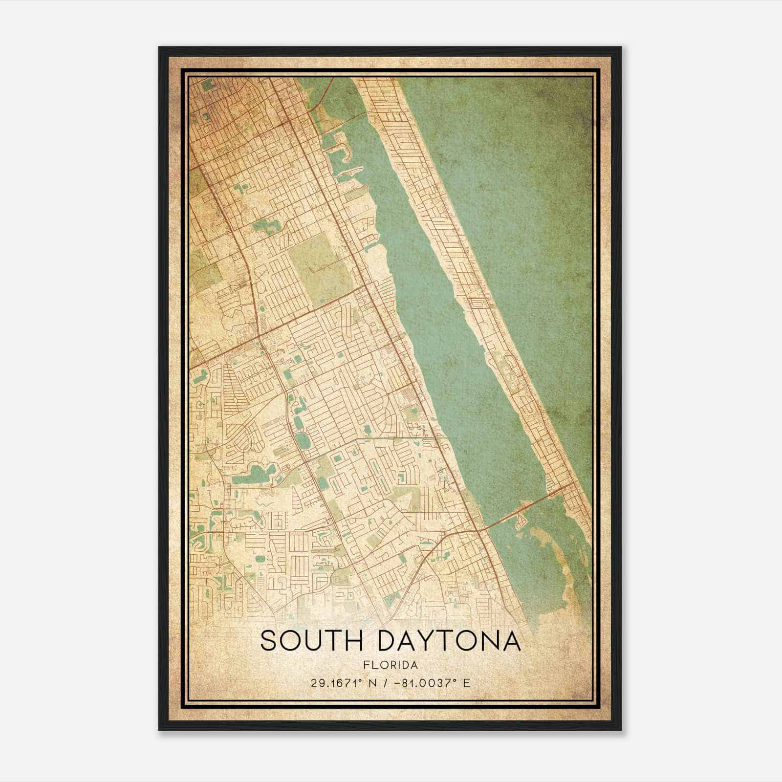 Vintage South Daytona Florida Map Poster, Modern Home Decor Wall Art Print