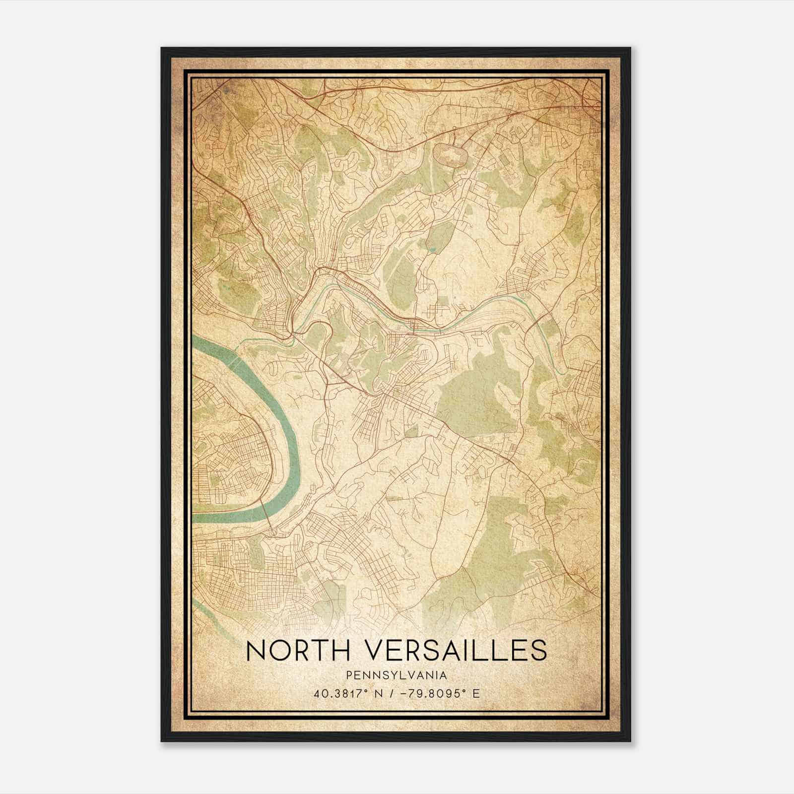Vintage North Versailles Pennsylvania Map Poster, Modern Home Decor Wall Art Print