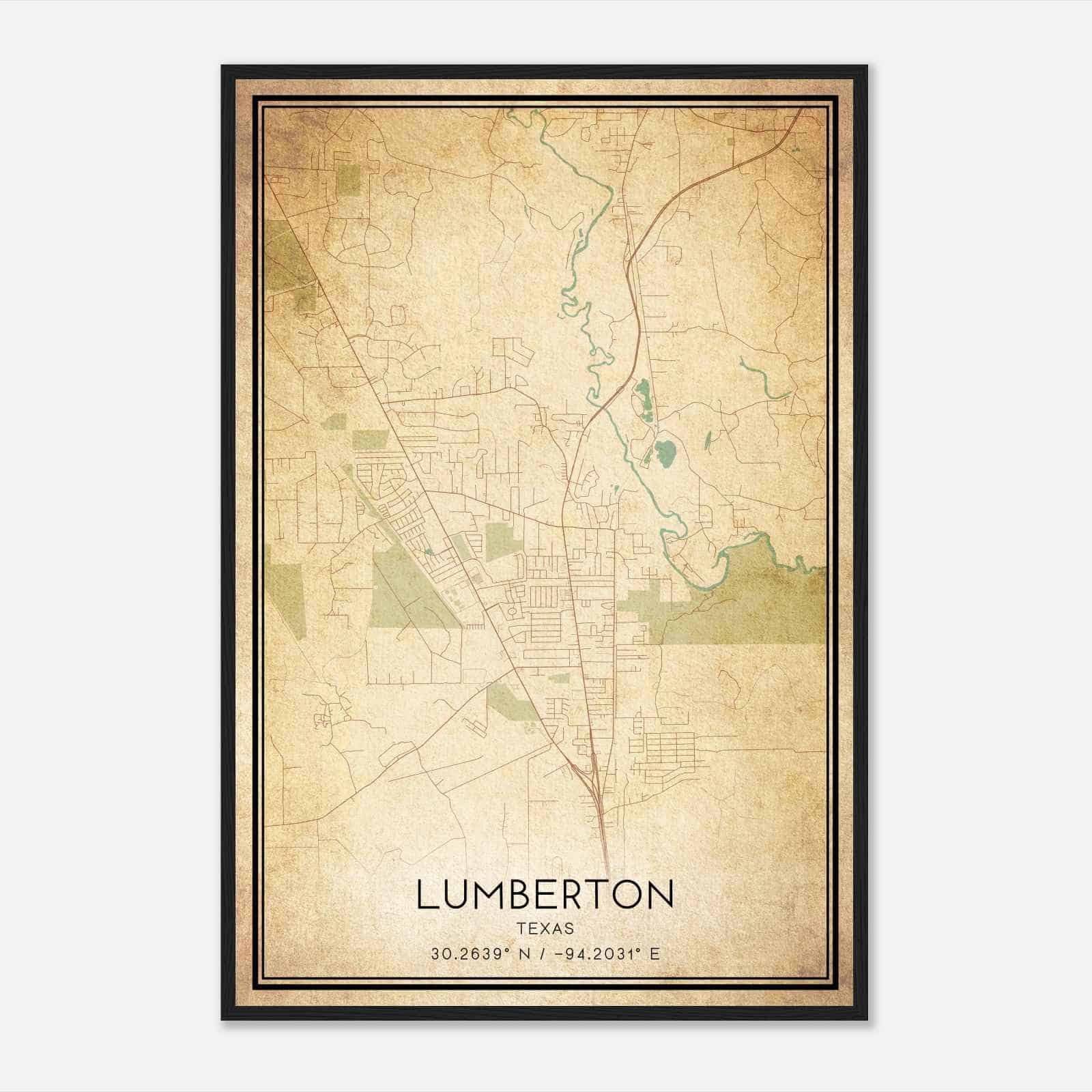 Vintage Lumberton Texas Map Poster, Modern Home Decor Wall Art Print