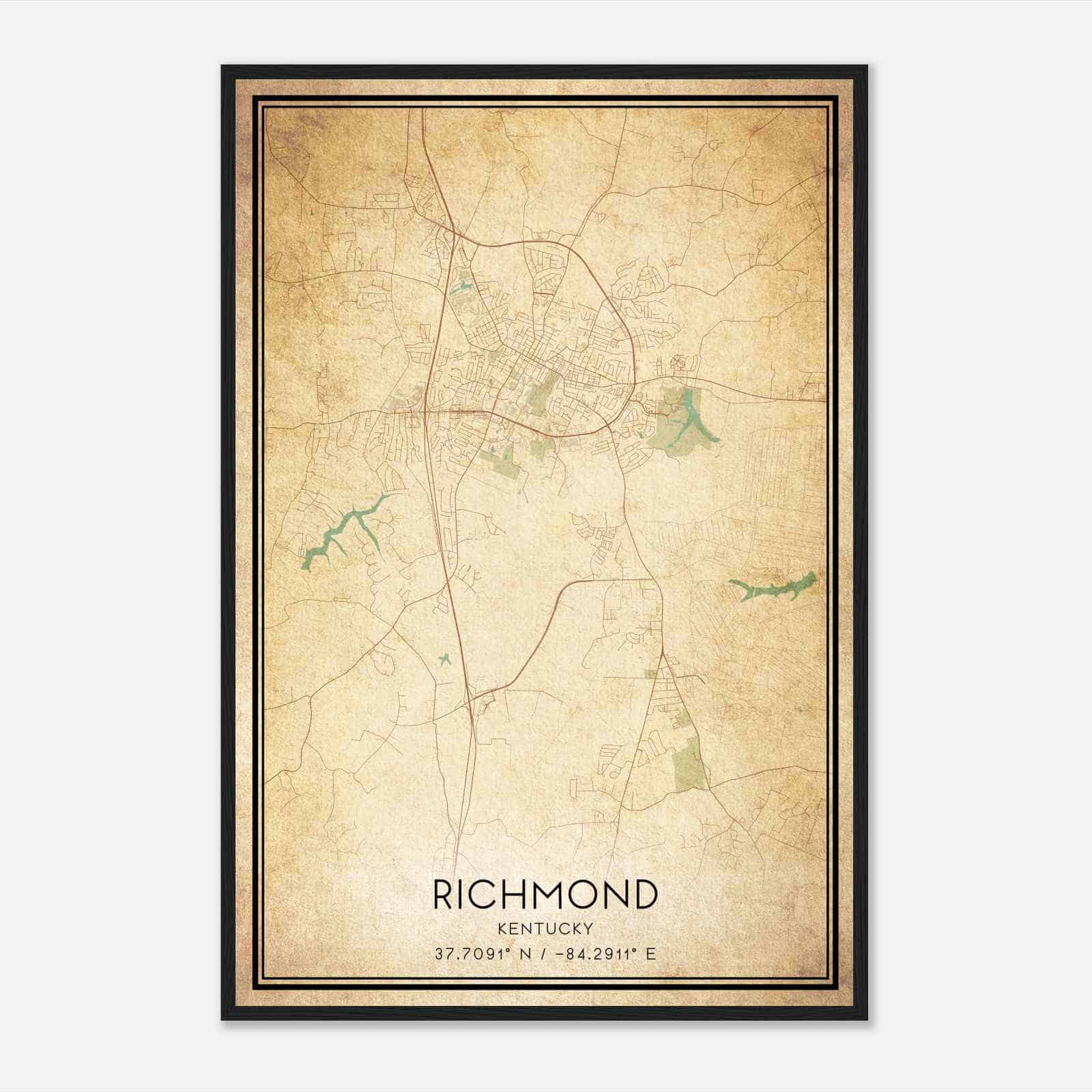 Vintage Richmond Kentucky Map Poster, Modern Home Decor Wall Art Print