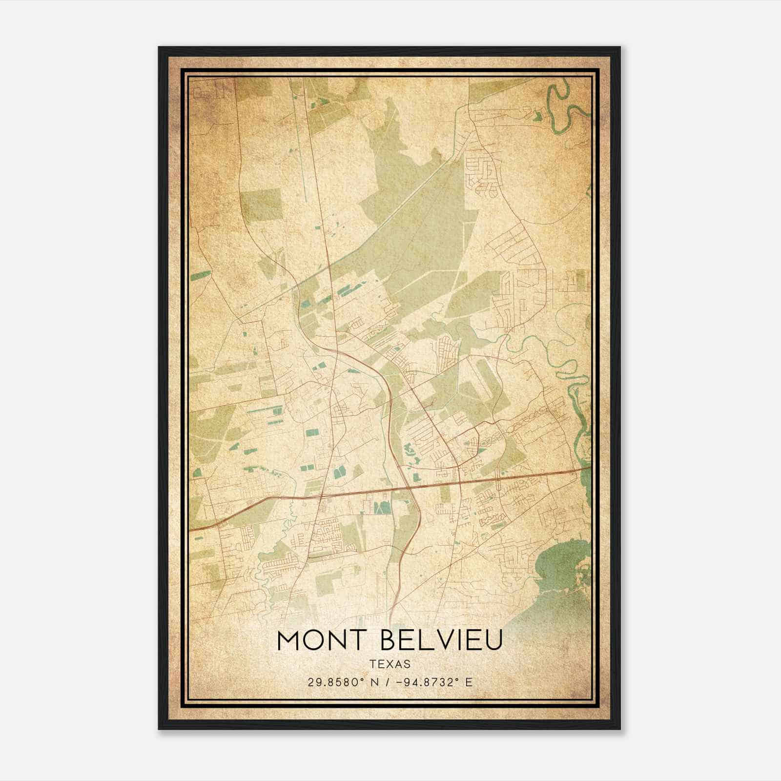 Vintage Mont Belvieu Texas Map Poster, Modern Home Decor Wall Art Print