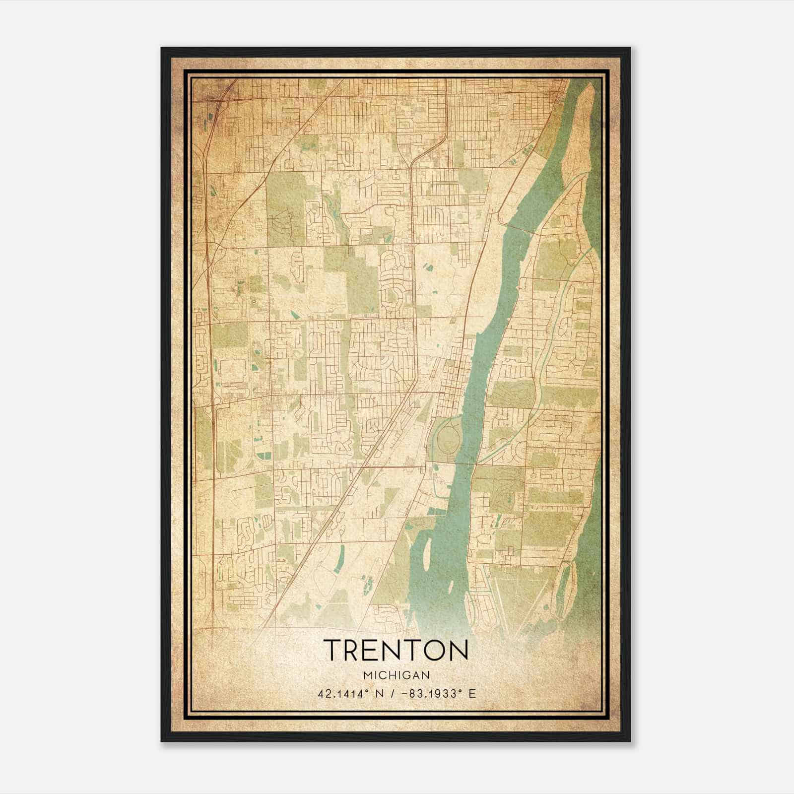 Vintage Trenton Michigan Map Poster, Modern Home Decor Wall Art Print