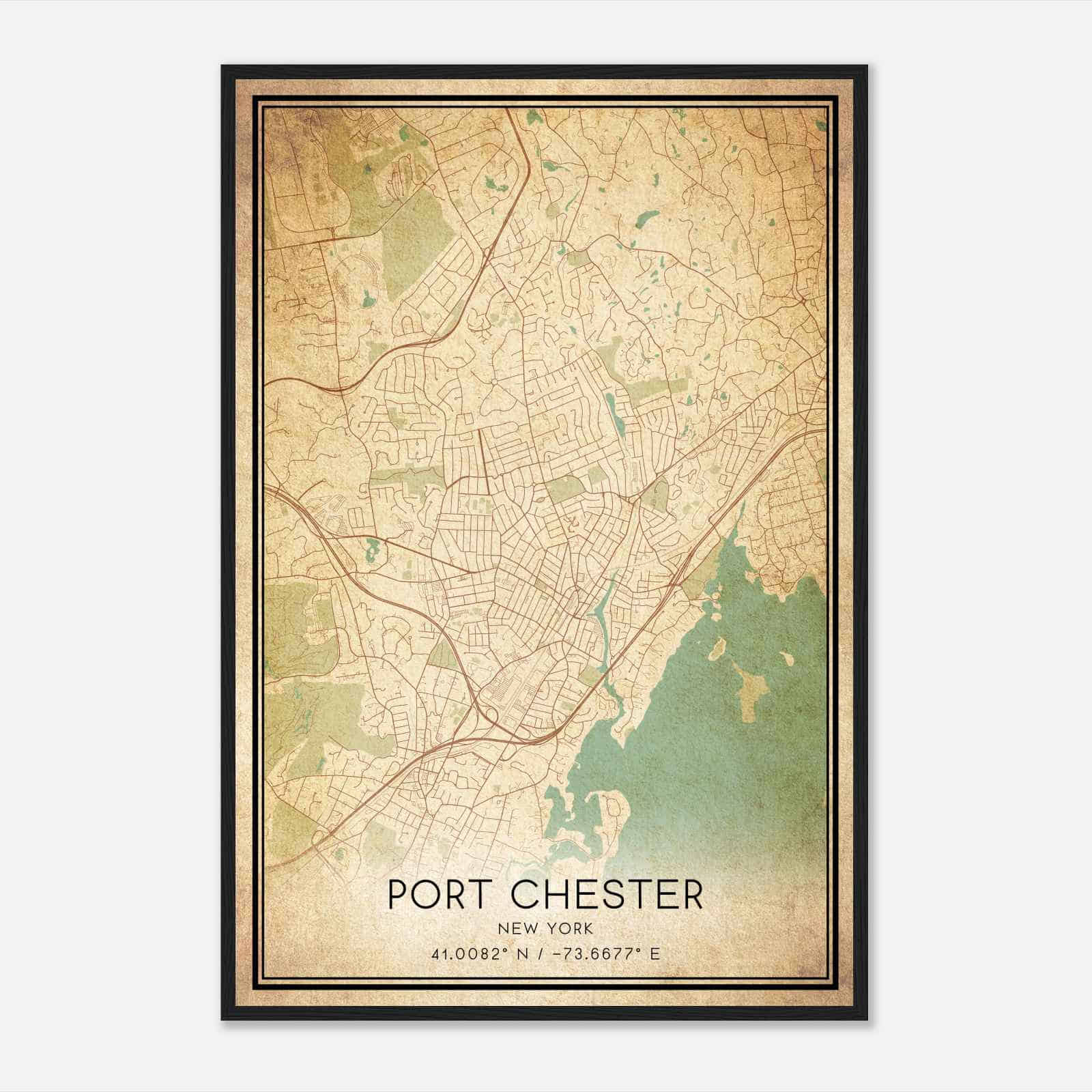 Vintage Port Chester New York Map Poster, Modern Home Decor Wall Art Print