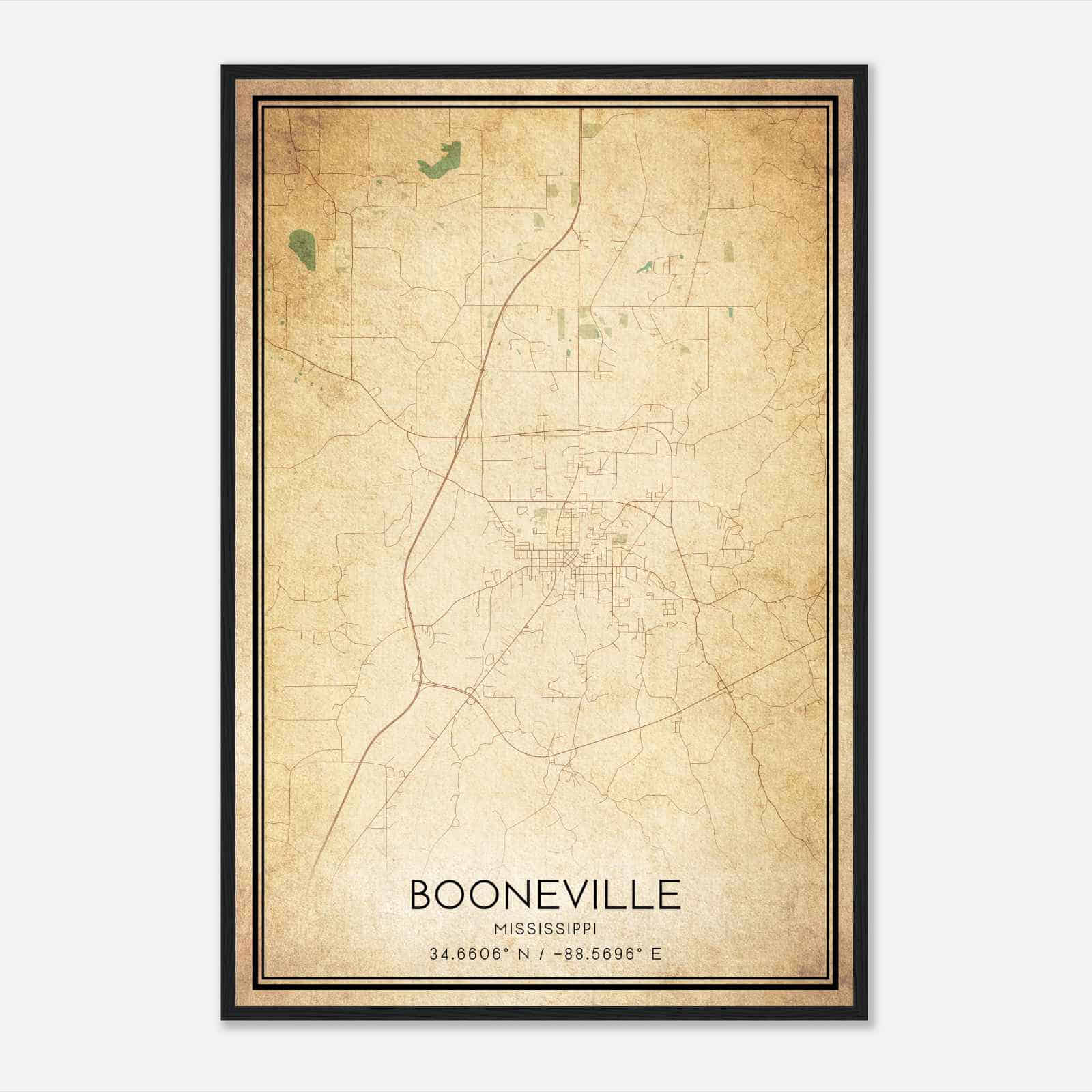 Vintage Booneville Mississippi Map Poster, Modern Home Decor Wall Art Print