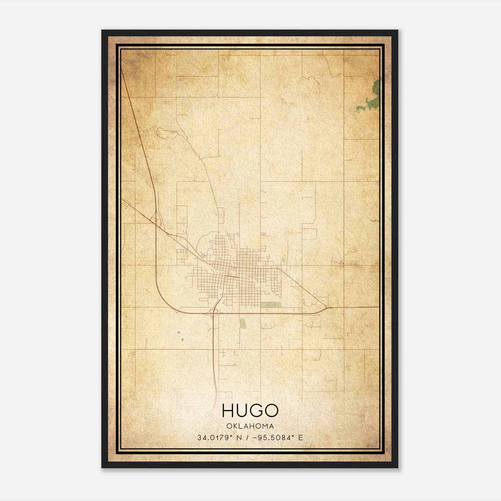 Vintage Hugo Oklahoma Map Poster, Modern Home Decor Wall Art Print