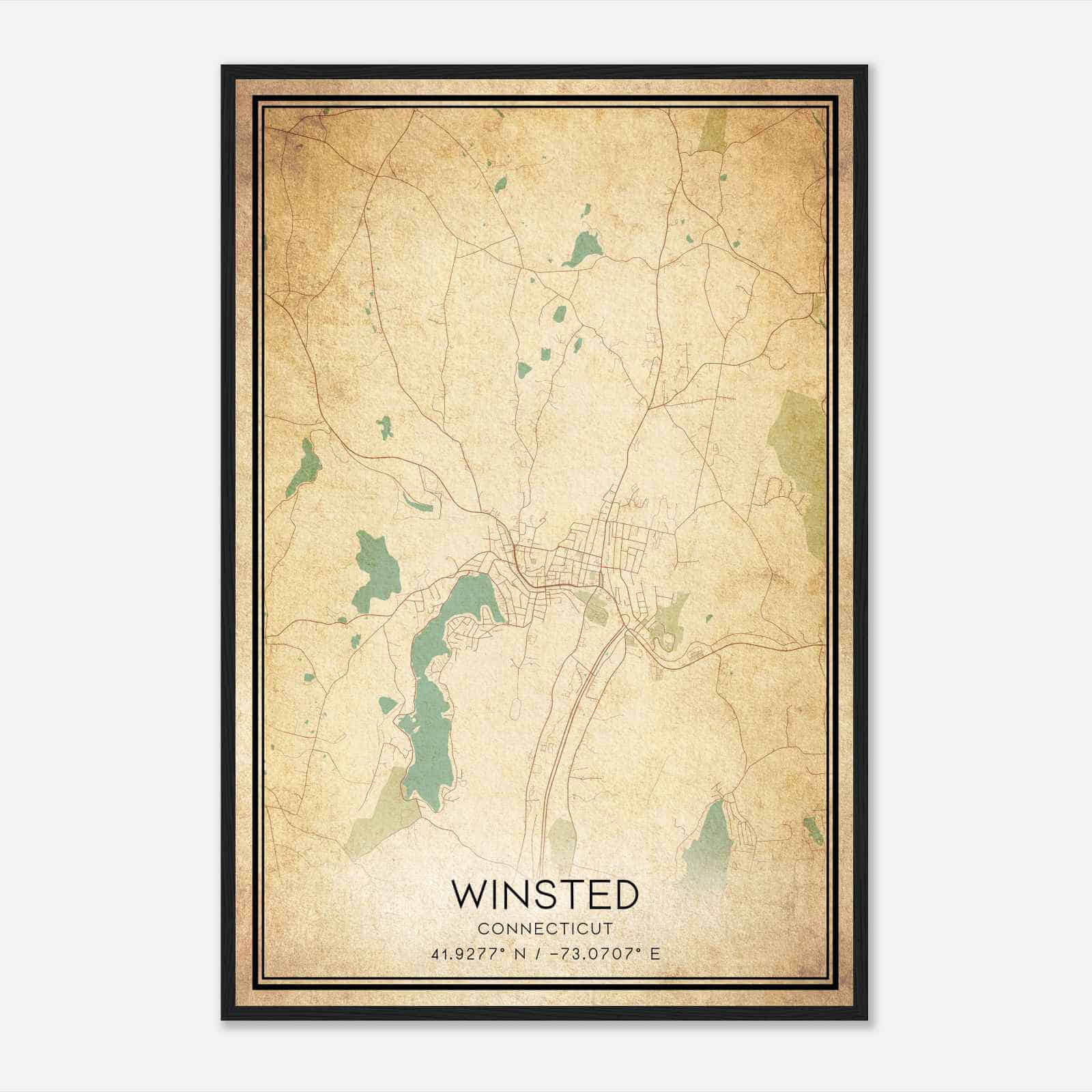 Vintage Winsted Connecticut Map Poster, Modern Home Decor Wall Art Print