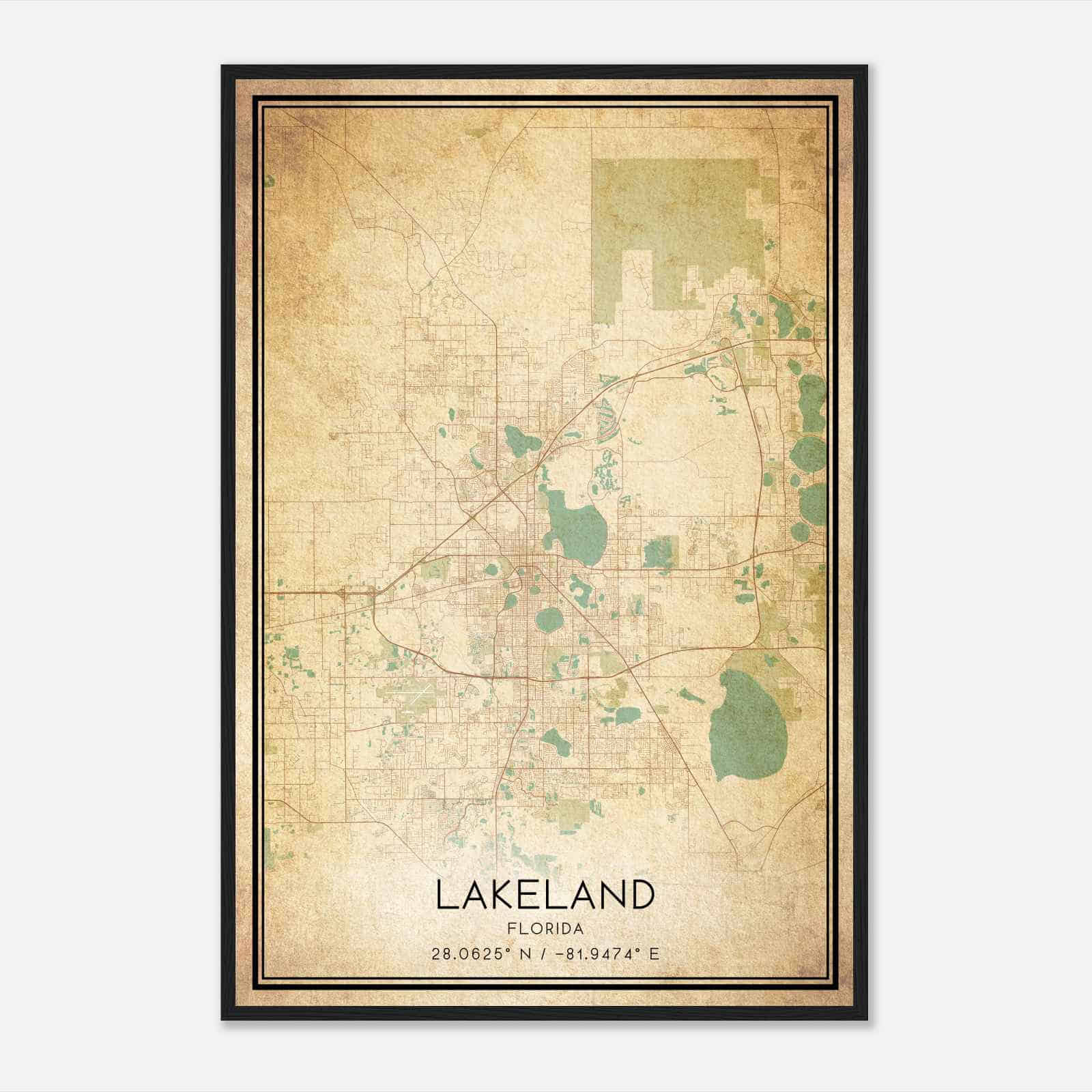 Vintage Lakeland Florida Map Poster, Modern Home Decor Wall Art Print