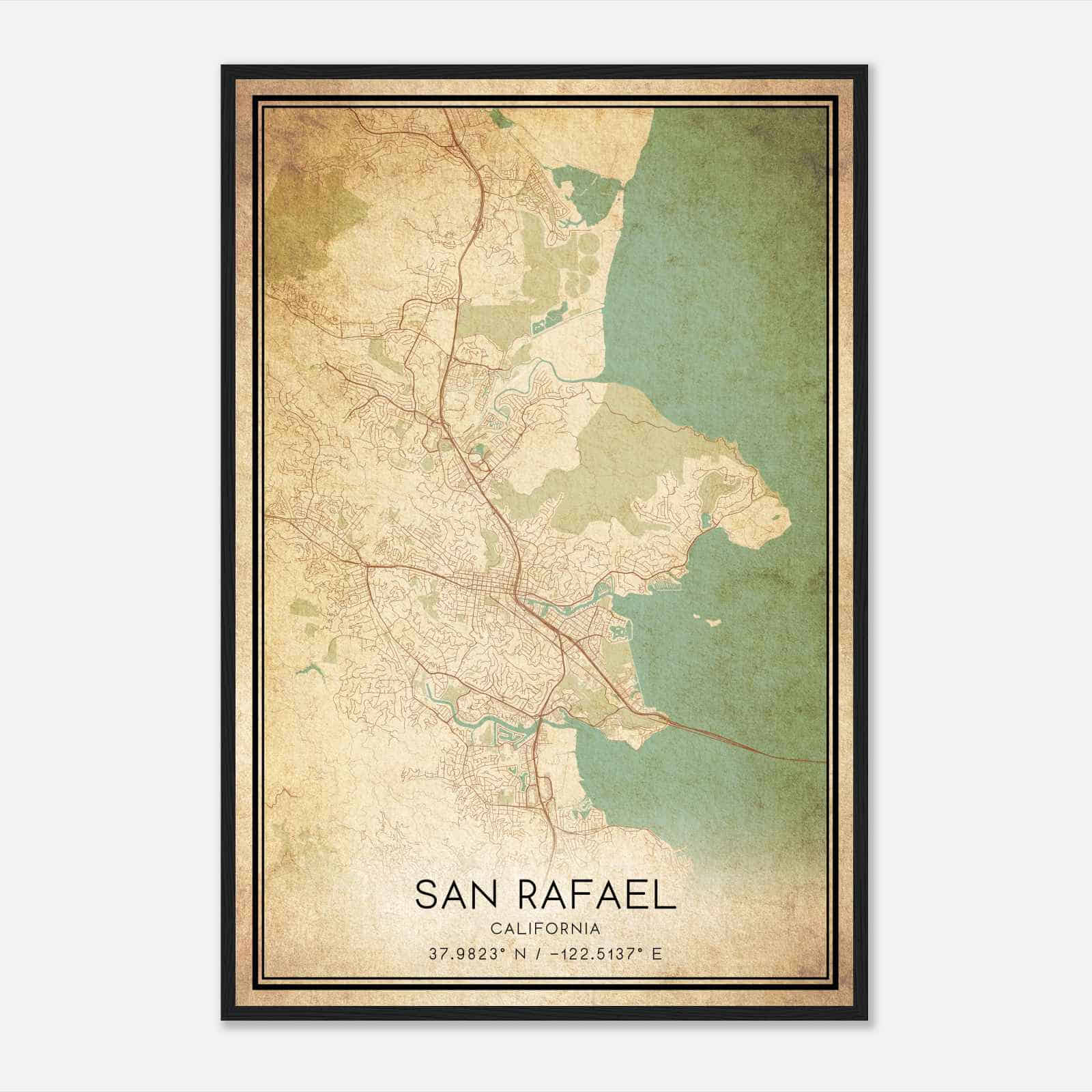 Vintage San Rafael California Map Poster, Modern Home Decor Wall Art Print