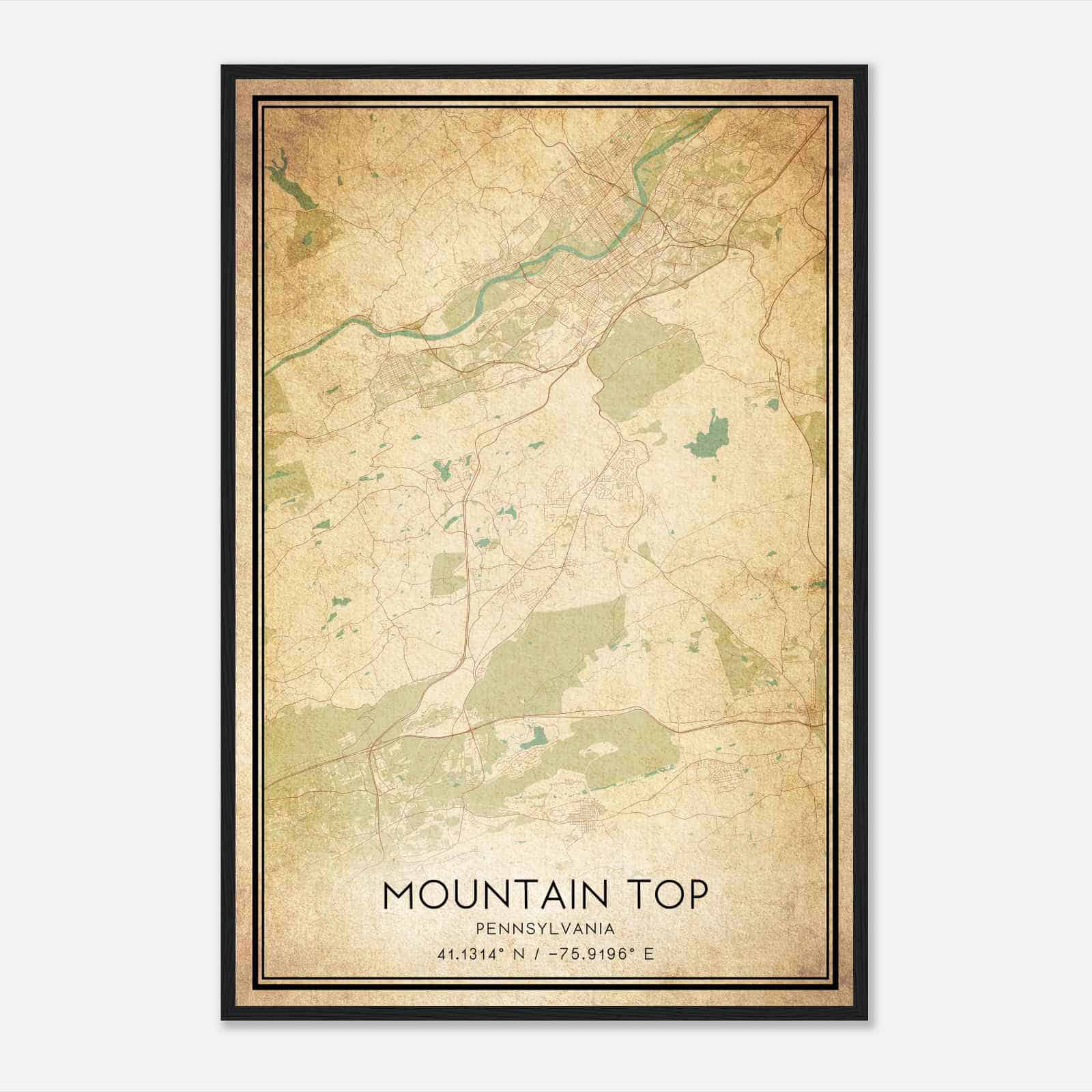 Vintage Mountain Top Pennsylvania Map Poster, Modern Home Decor Wall Art Print