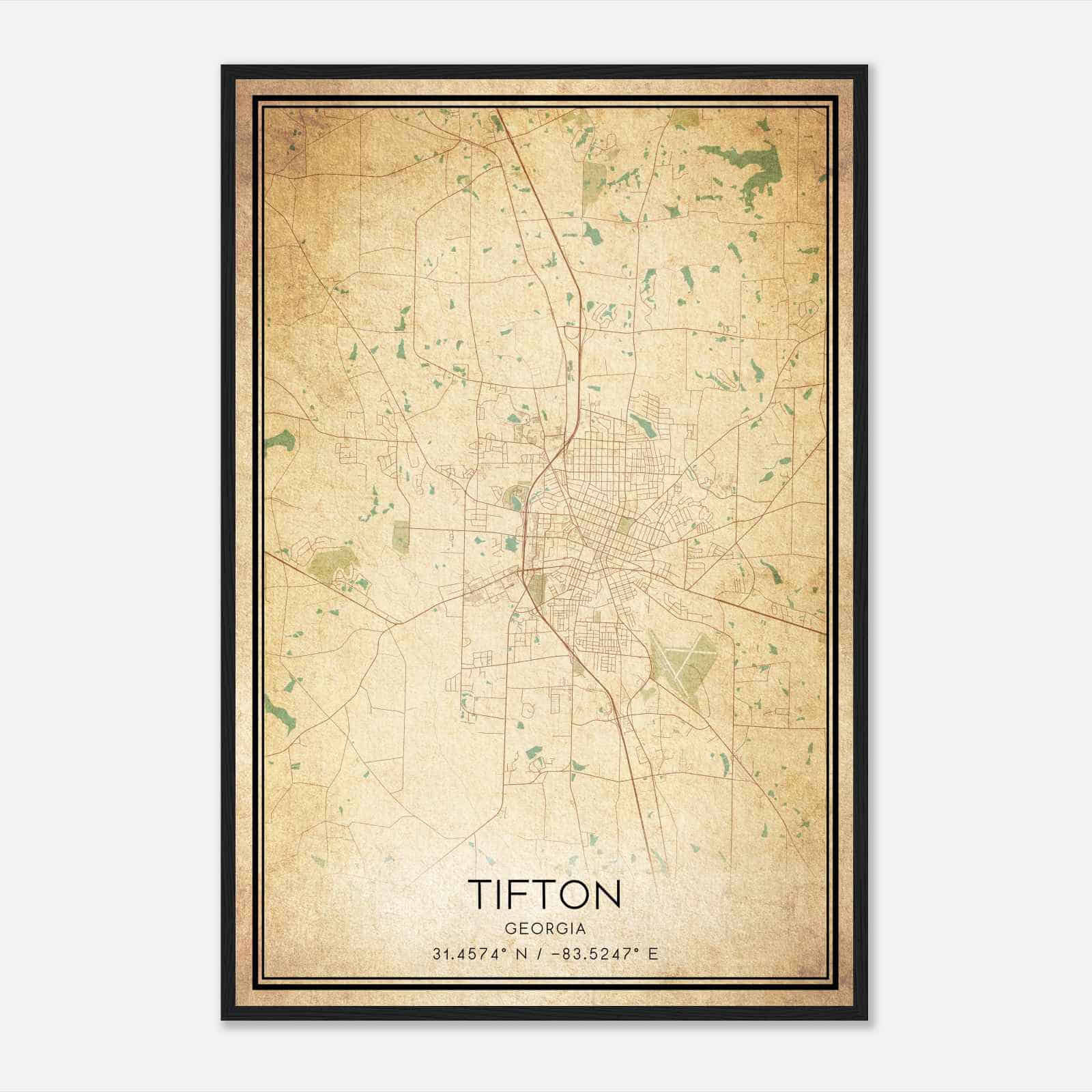 Vintage Tifton Georgia Map Poster, Modern Home Decor Wall Art Print