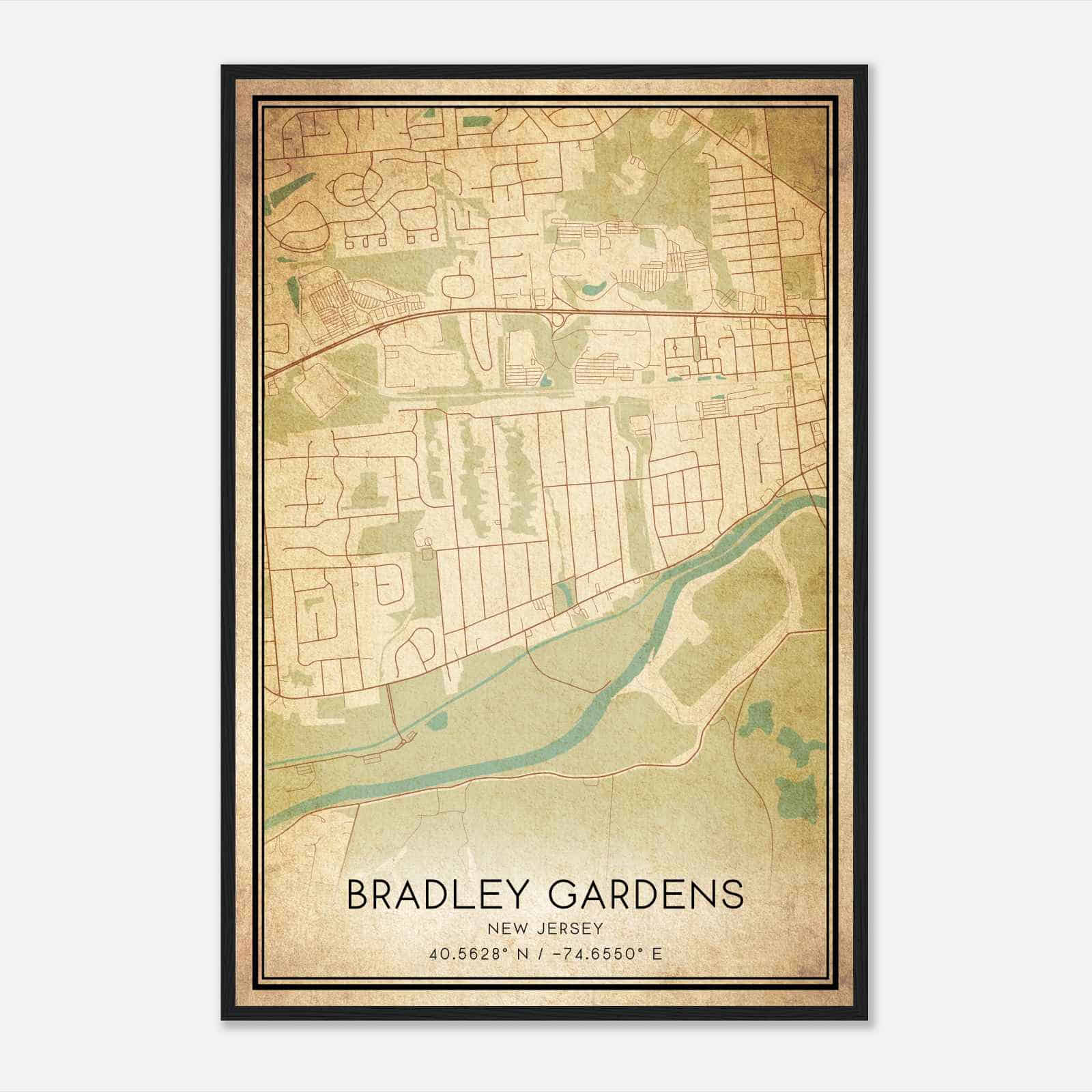 Vintage Bradley Gardens New Jersey Map Poster, Modern Home Decor Wall