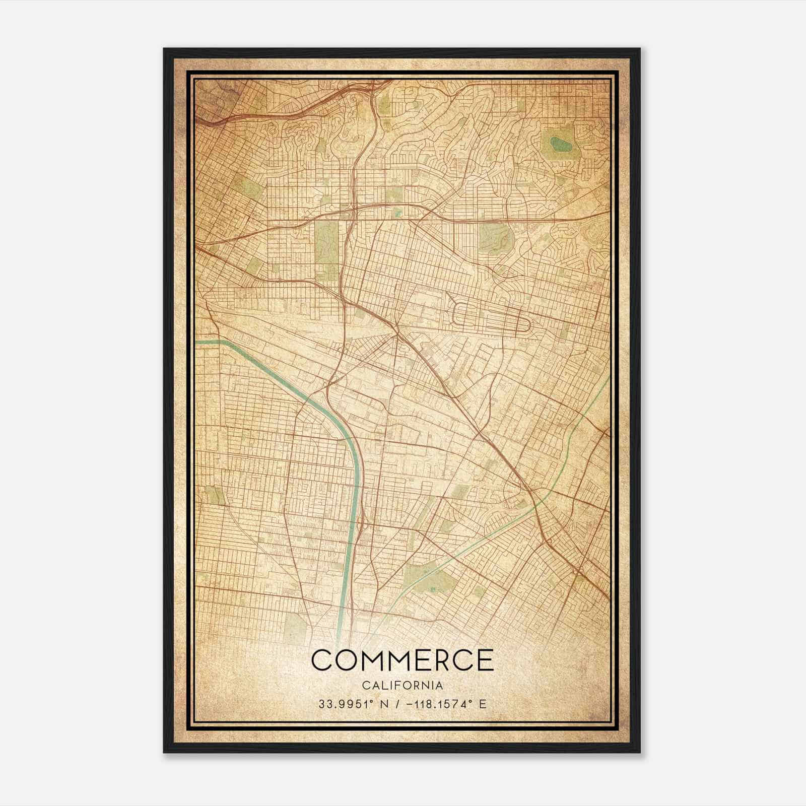 Vintage Commerce California Map Poster, Modern Home Decor Wall Art Print