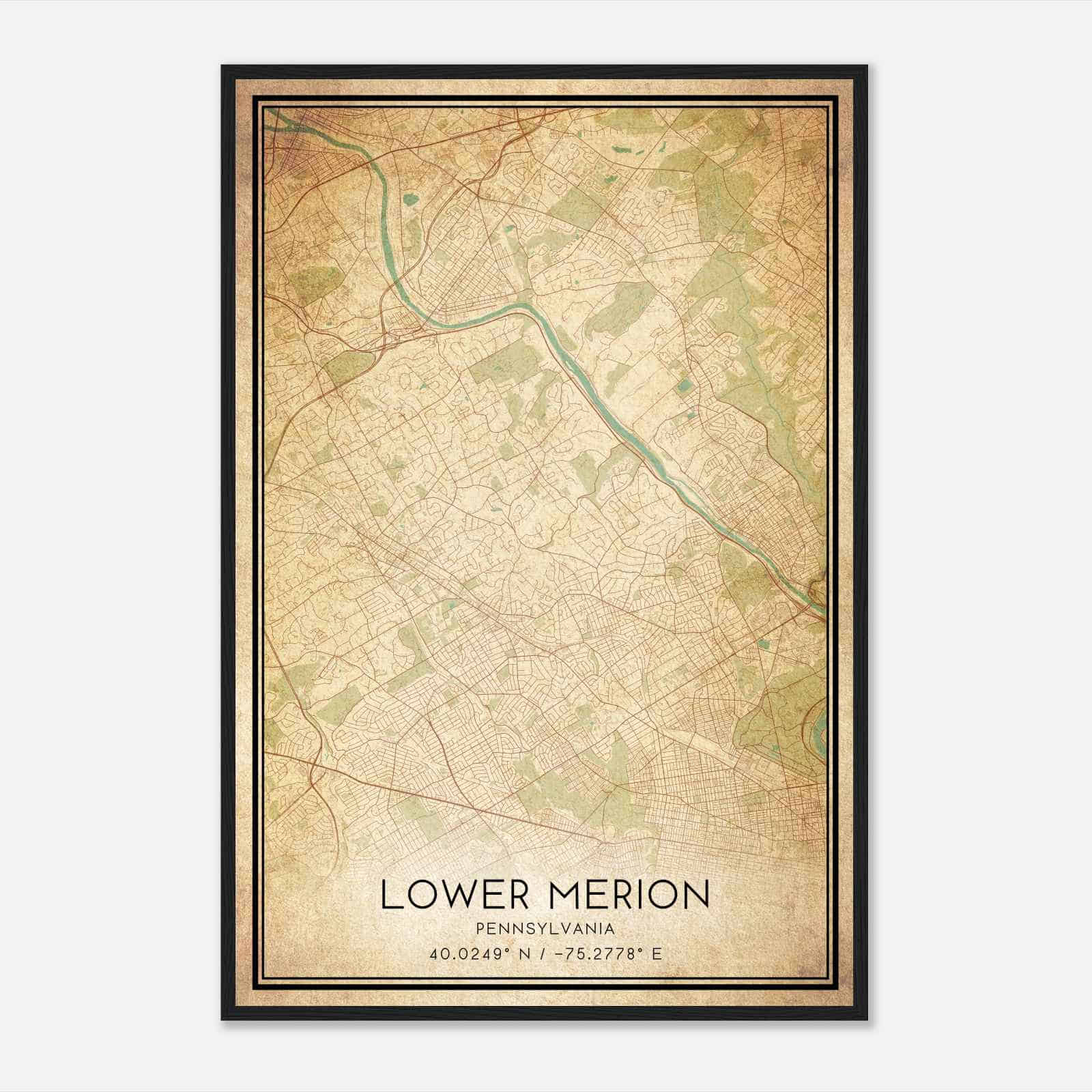 Vintage Lower Merion Pennsylvania Map Poster, Modern Home Decor Wall Art Print