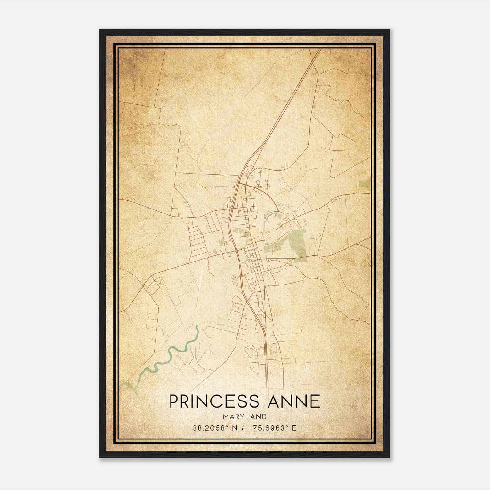 Vintage Princess Anne Maryland Map Poster, Modern Home Decor Wall Art Print