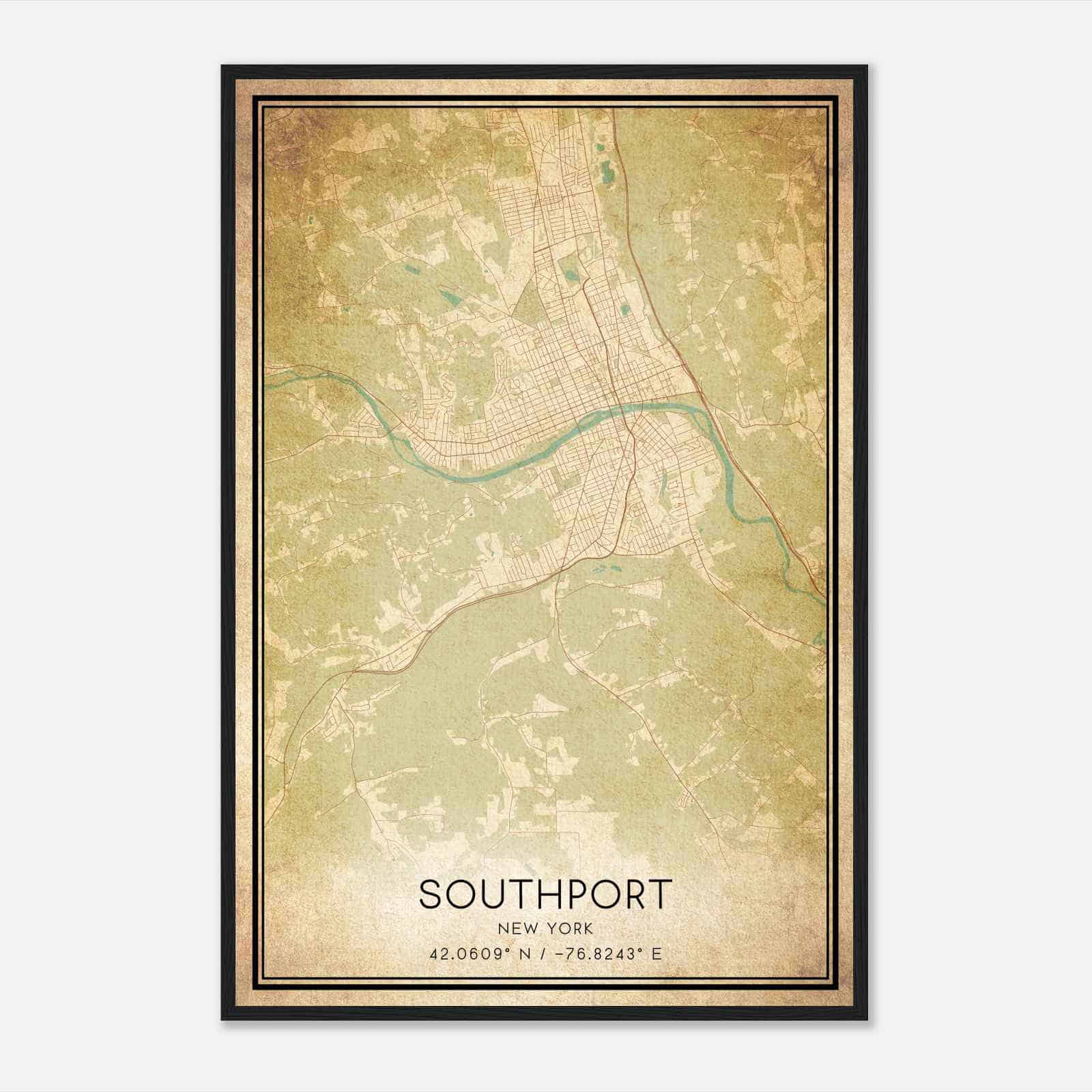 Vintage Southport New York Map Poster, Modern Home Decor Wall Art Print