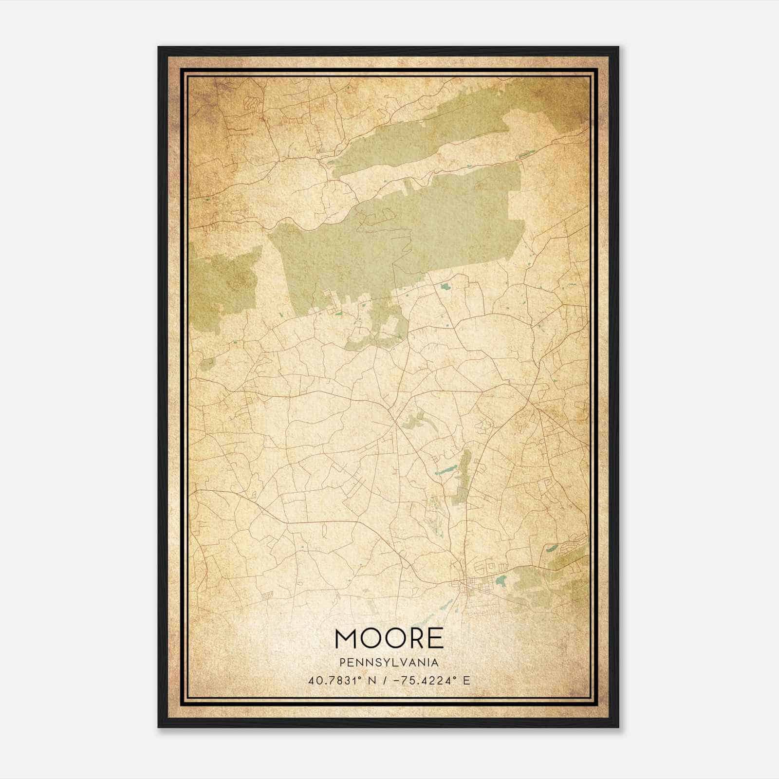 Vintage Moore Pennsylvania Map Poster, Modern Home Decor Wall Art Print