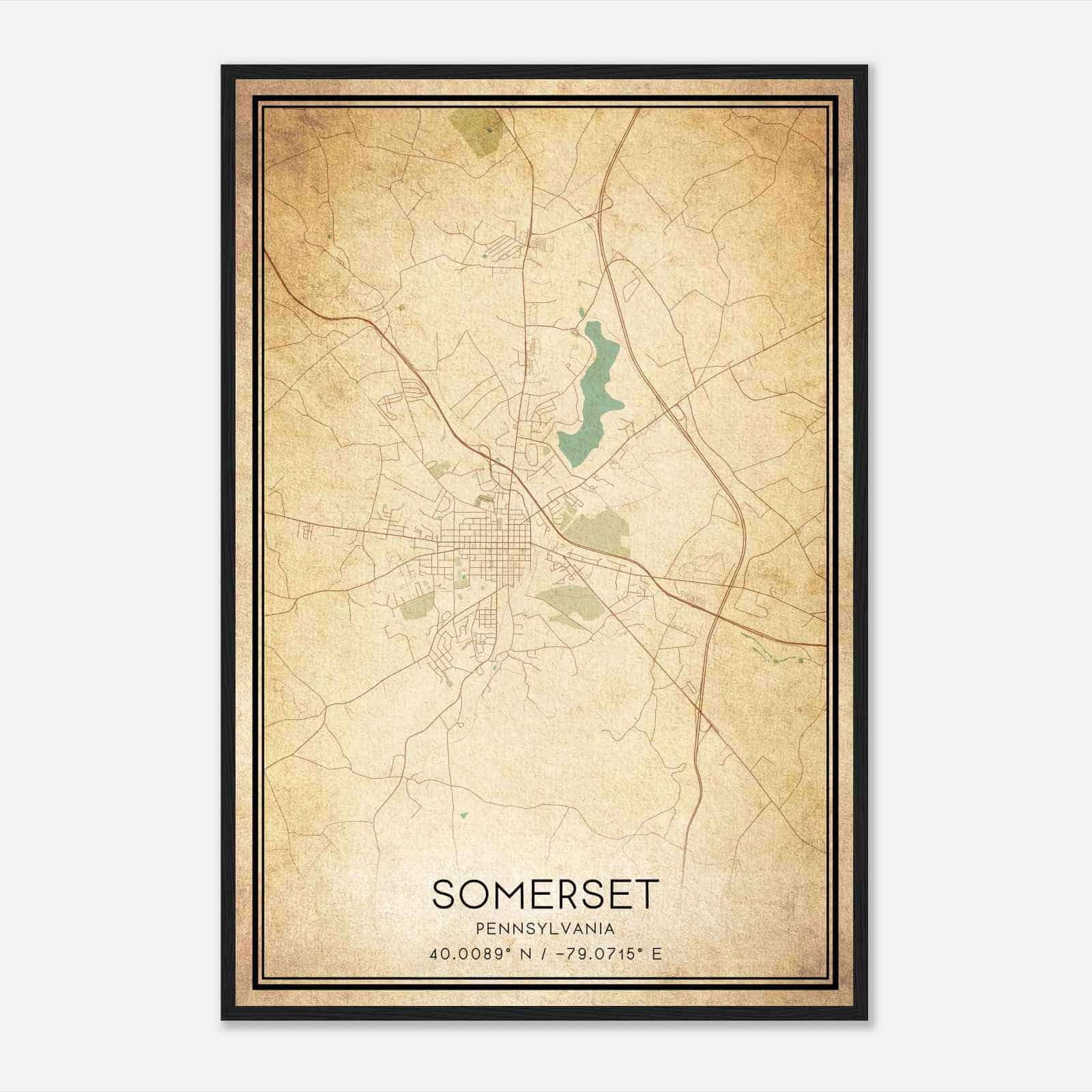 Vintage Somerset Pennsylvania Map Poster, Modern Home Decor Wall Art Print