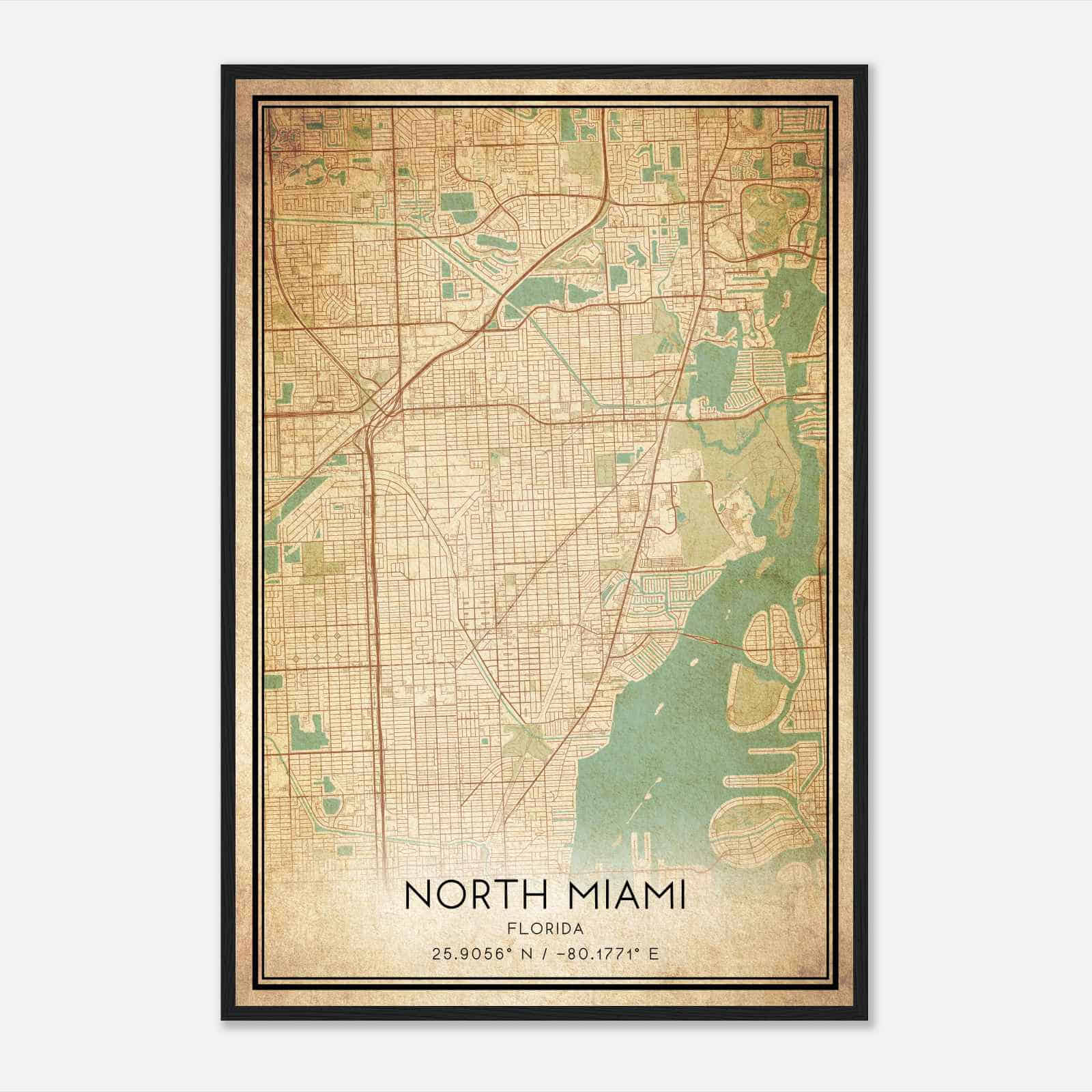 Vintage North Miami Florida Map Poster, Modern Home Decor Wall Art Print