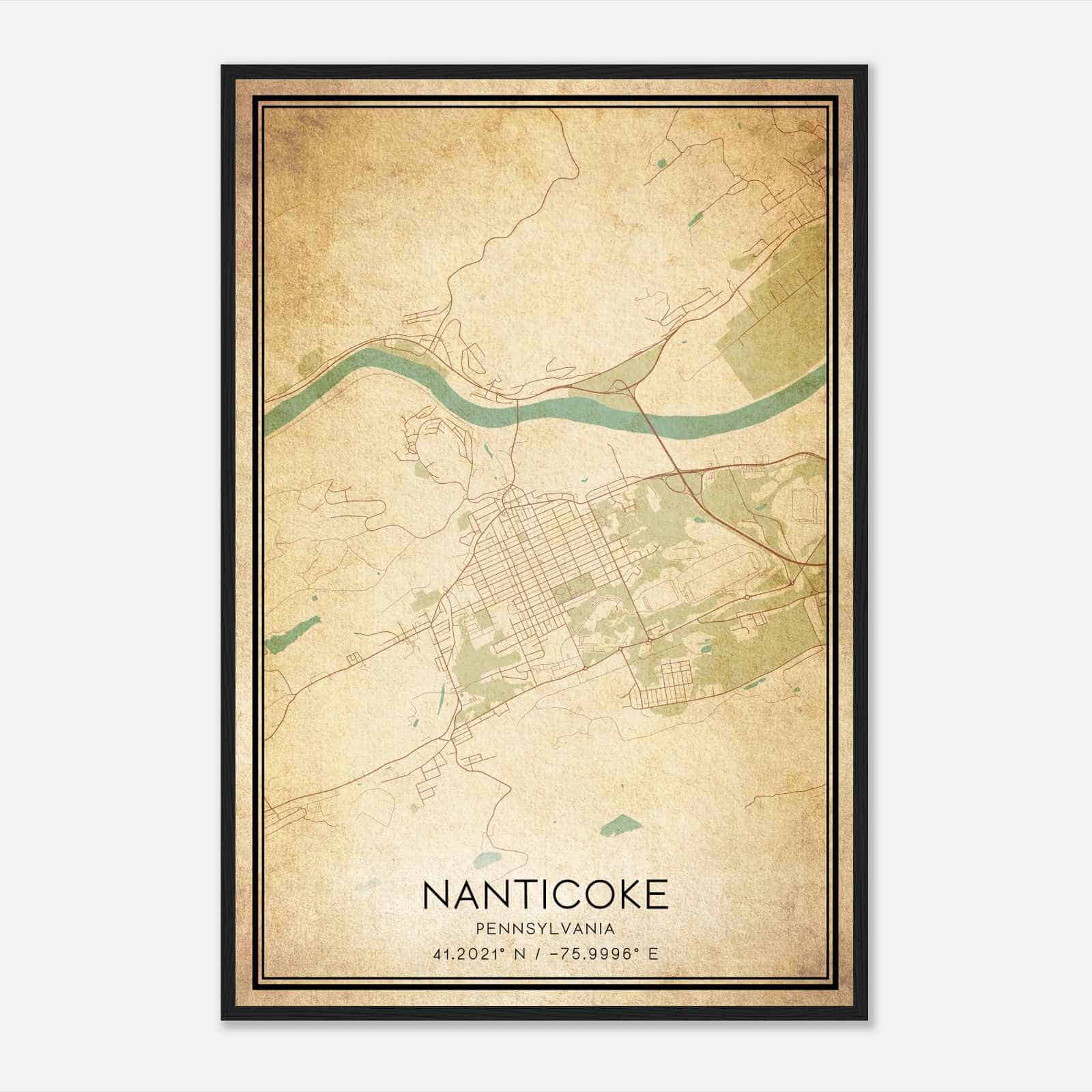 Vintage Nanticoke Pennsylvania Map Poster, Modern Home Decor Wall Art Print