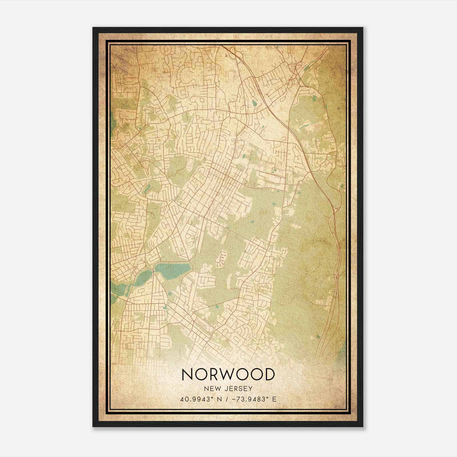 Vintage Norwood New Jersey Map Poster, Modern Home Decor Wall Art Print