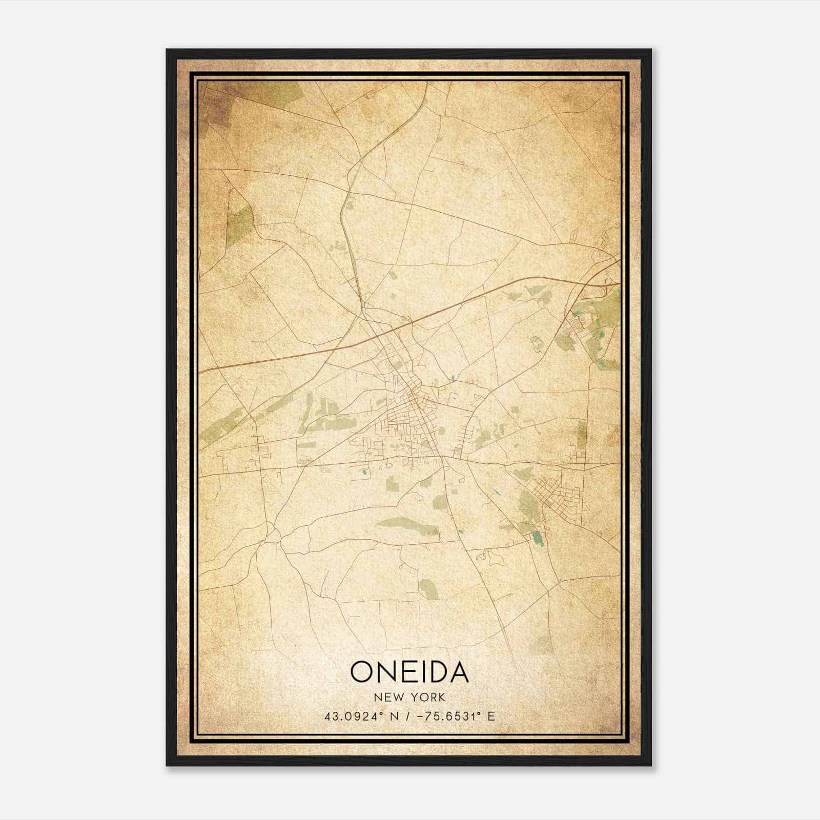 Vintage Oneida New York Map Poster, Modern Home Decor Wall Art Print