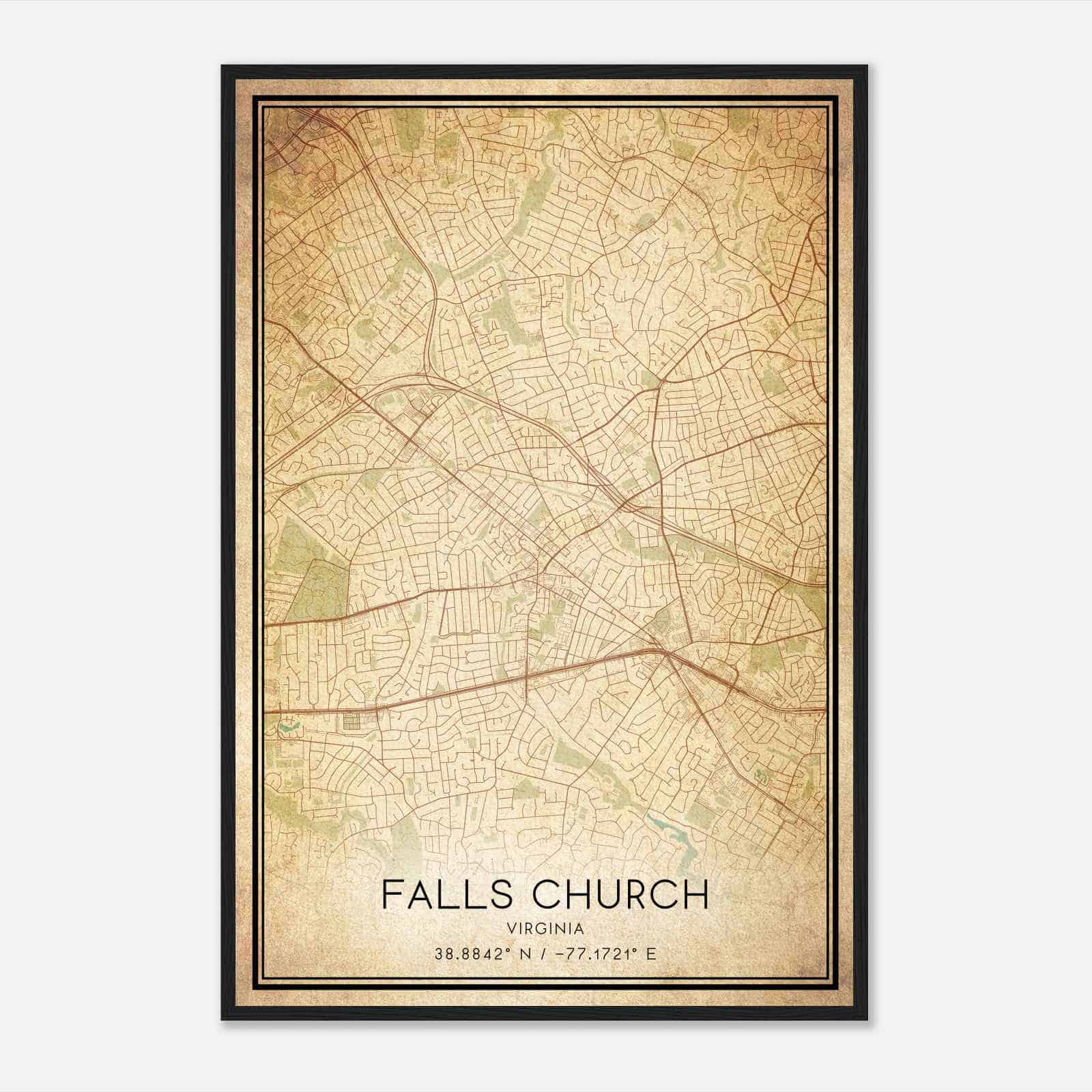 Vintage Falls Church Virginia Map Poster, Modern Home Decor Wall Art Print