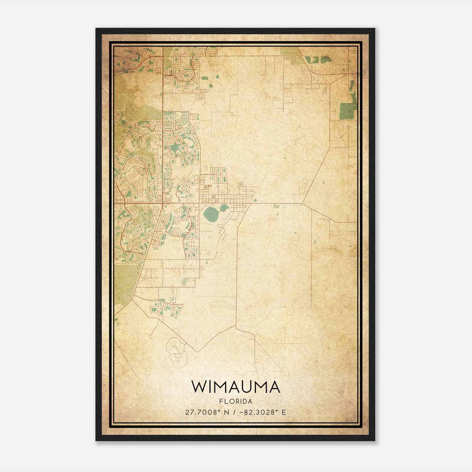 Vintage Wimauma Florida Map Poster, Modern Home Decor Wall Art Print