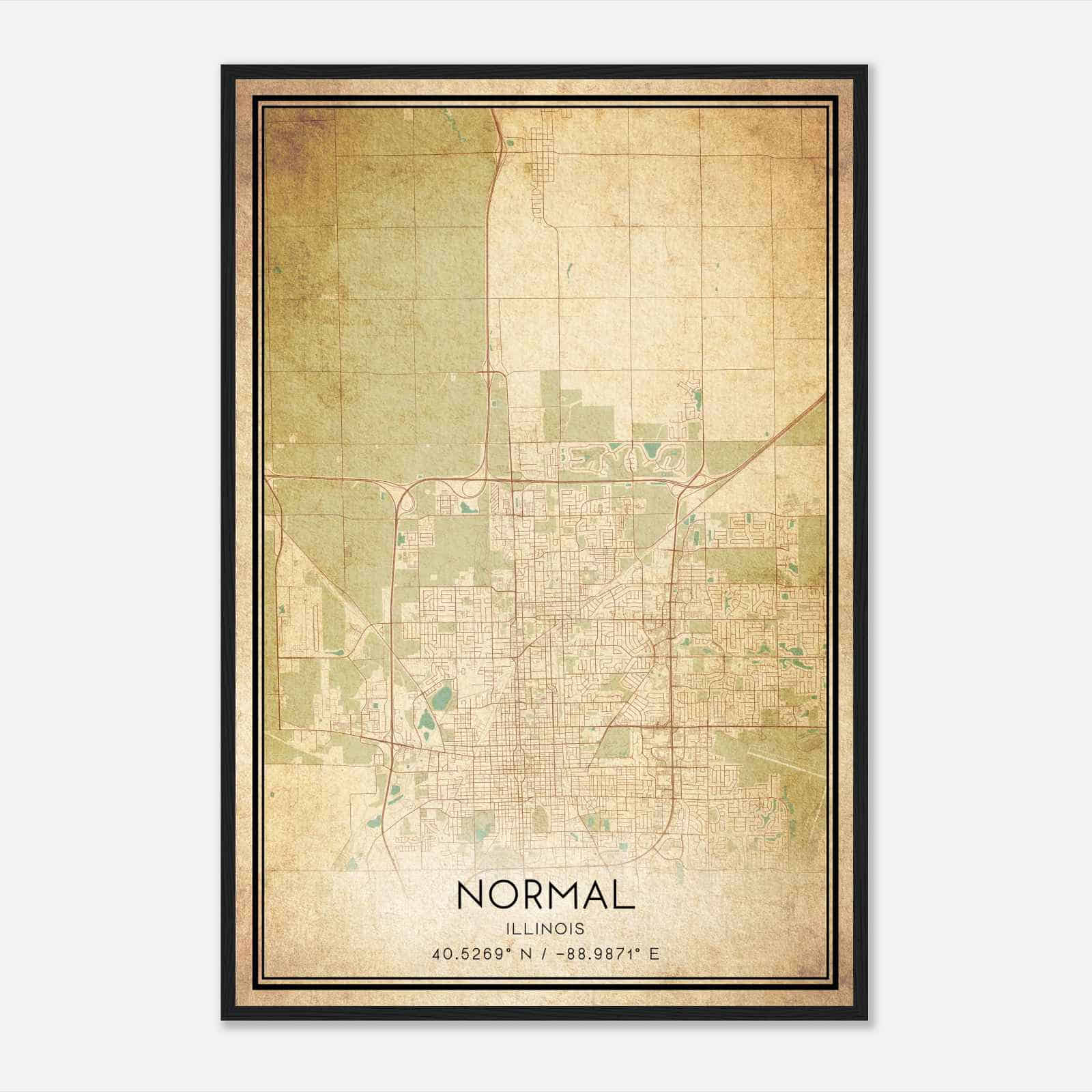 Vintage Normal Illinois Map Poster, Modern Home Decor Wall Art Print