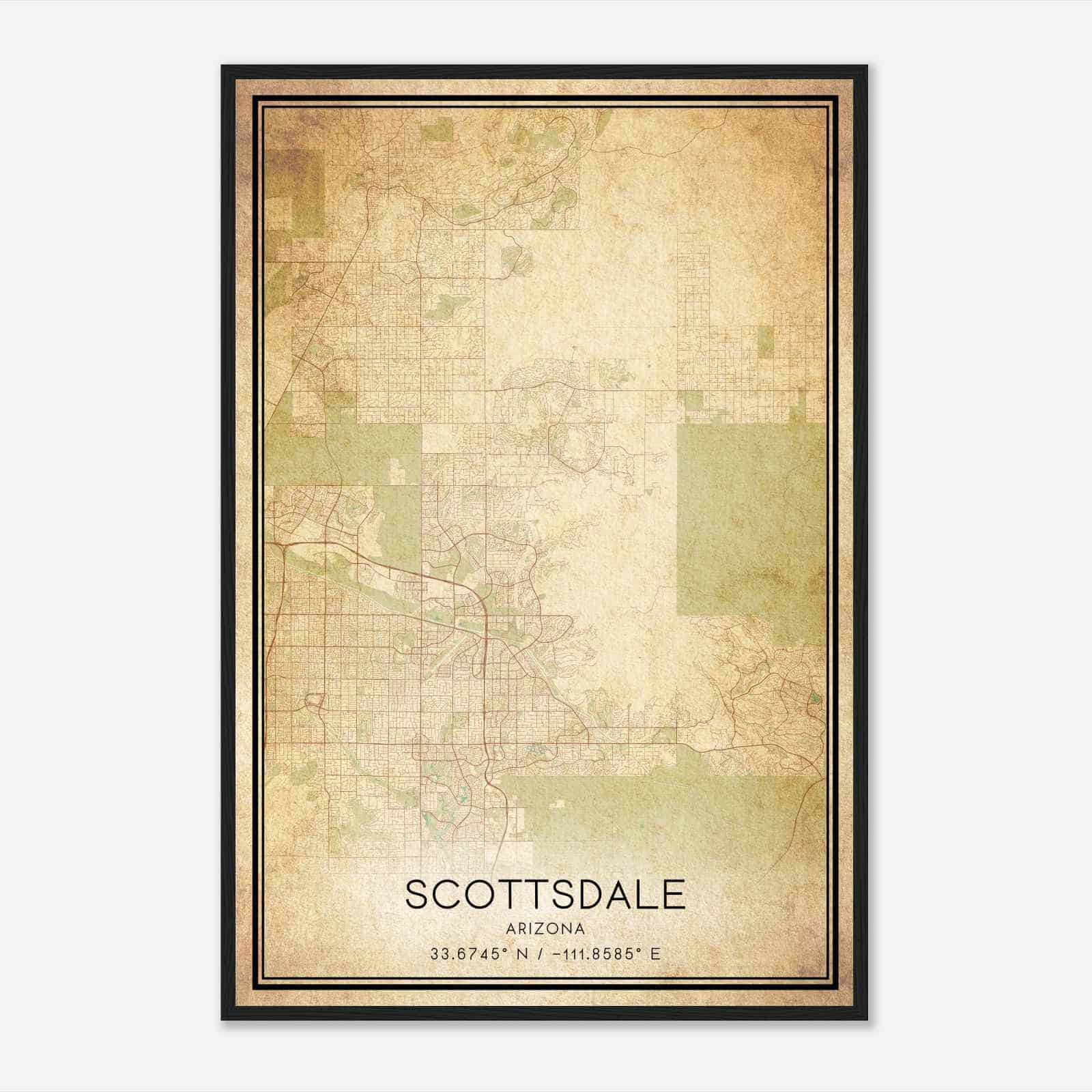Vintage Scottsdale Arizona Map Poster, Modern Home Decor Wall Art Print