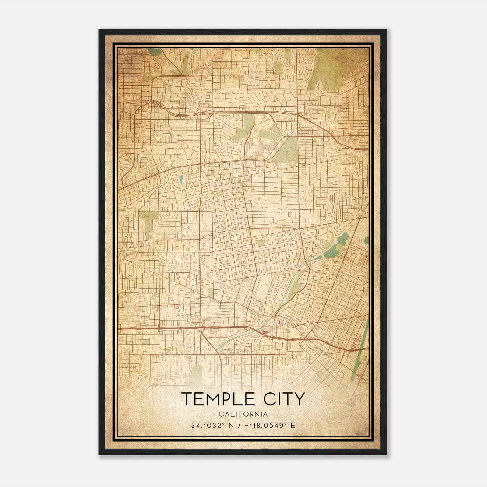 Vintage Temple City California Map Poster, Modern Home Decor Wall Art Print