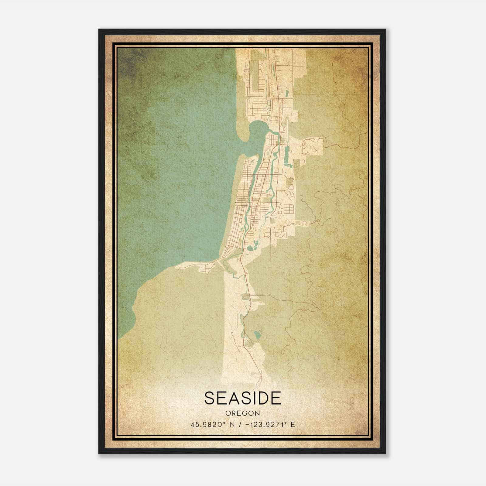Vintage Seaside Oregon Map Poster, Modern Home Decor Wall Art Print